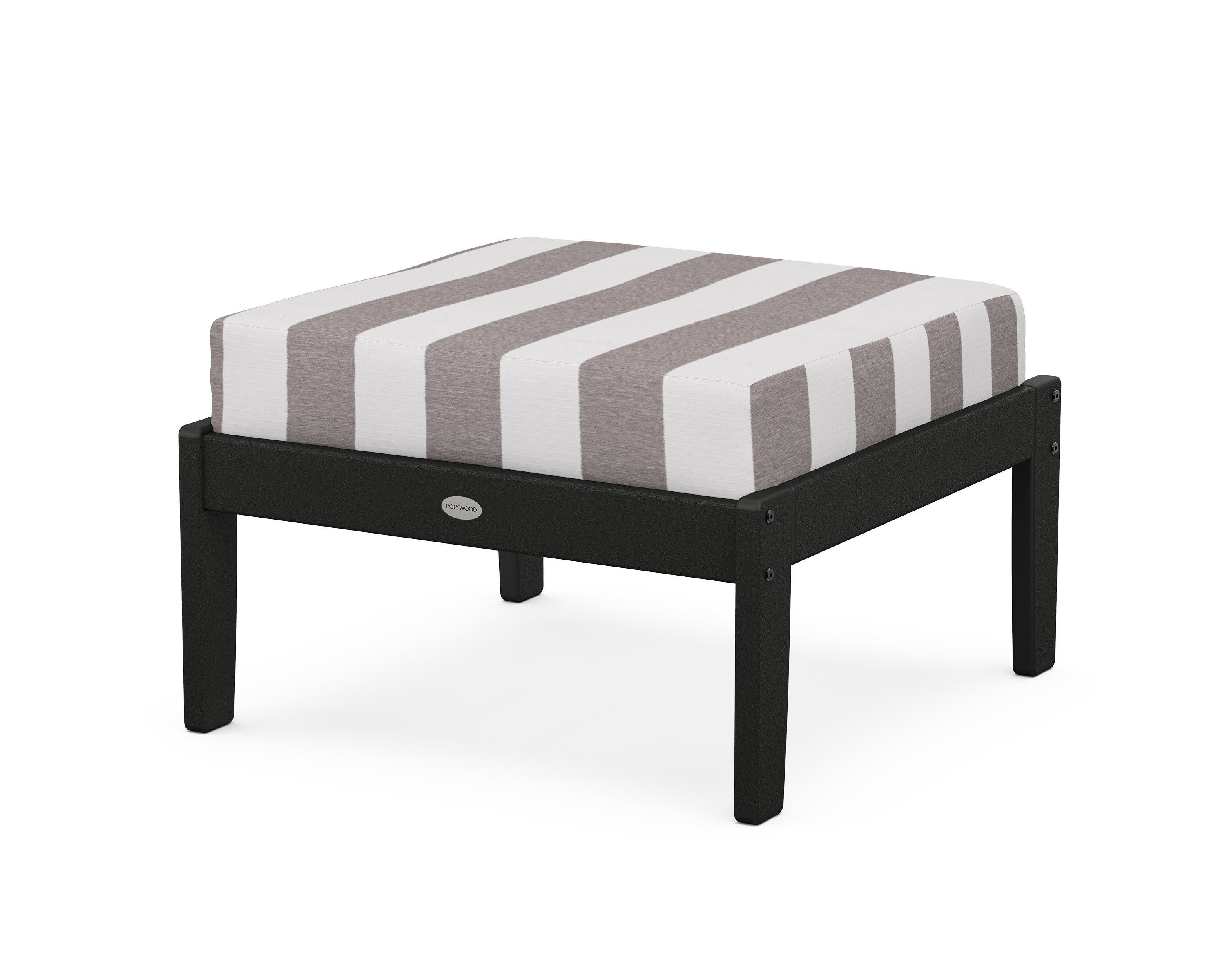 Braxton Deep Seating Ottoman in Black / Cabana Stripe Grey Mist