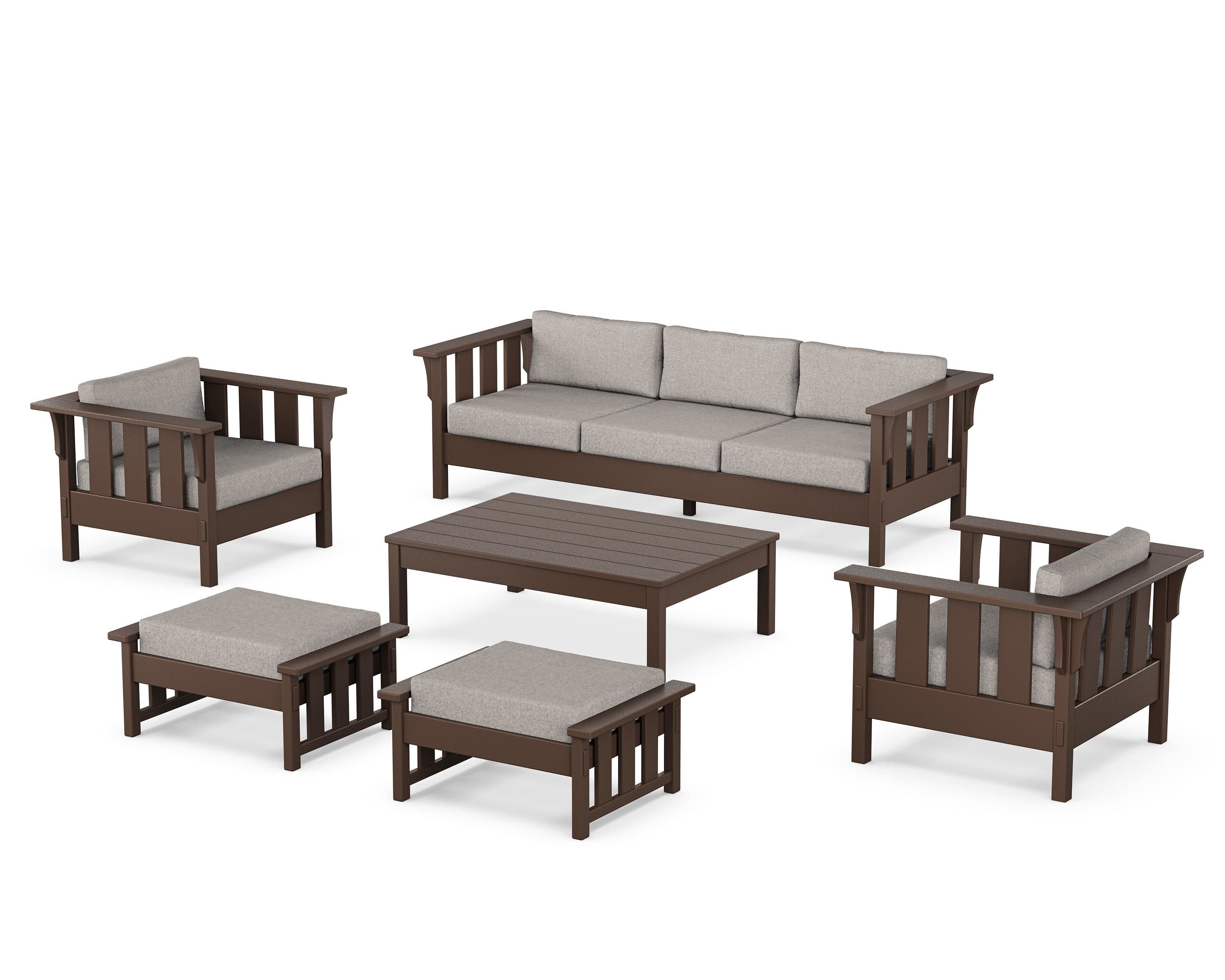 Acadia 6-Piece Lounge Sofa Set in Mahogany / Weathered Tweed