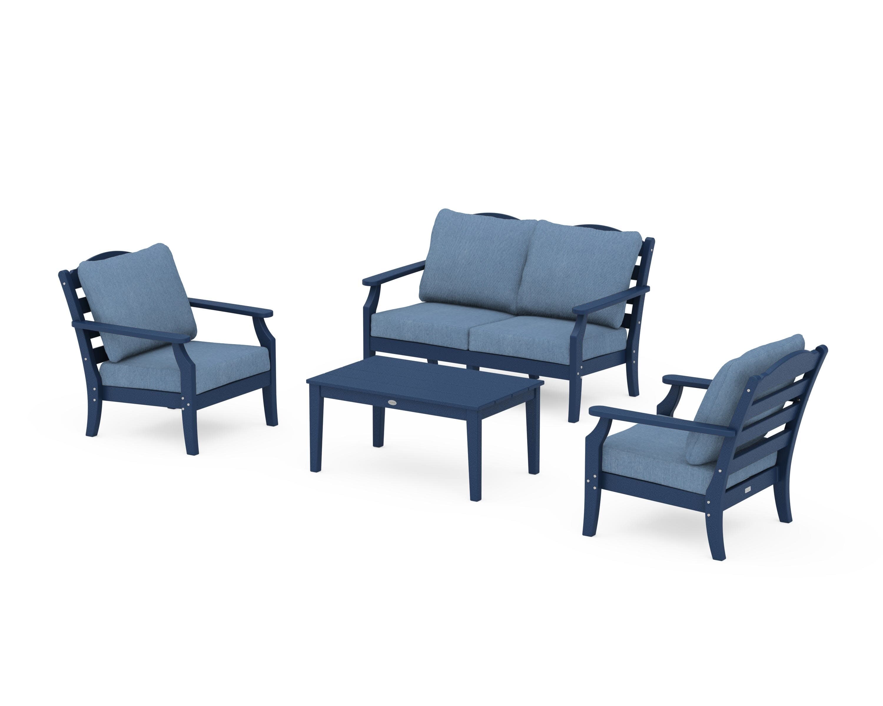 Savannah 4-Piece Deep Seating Set with Loveseat in Navy / Sky Blue