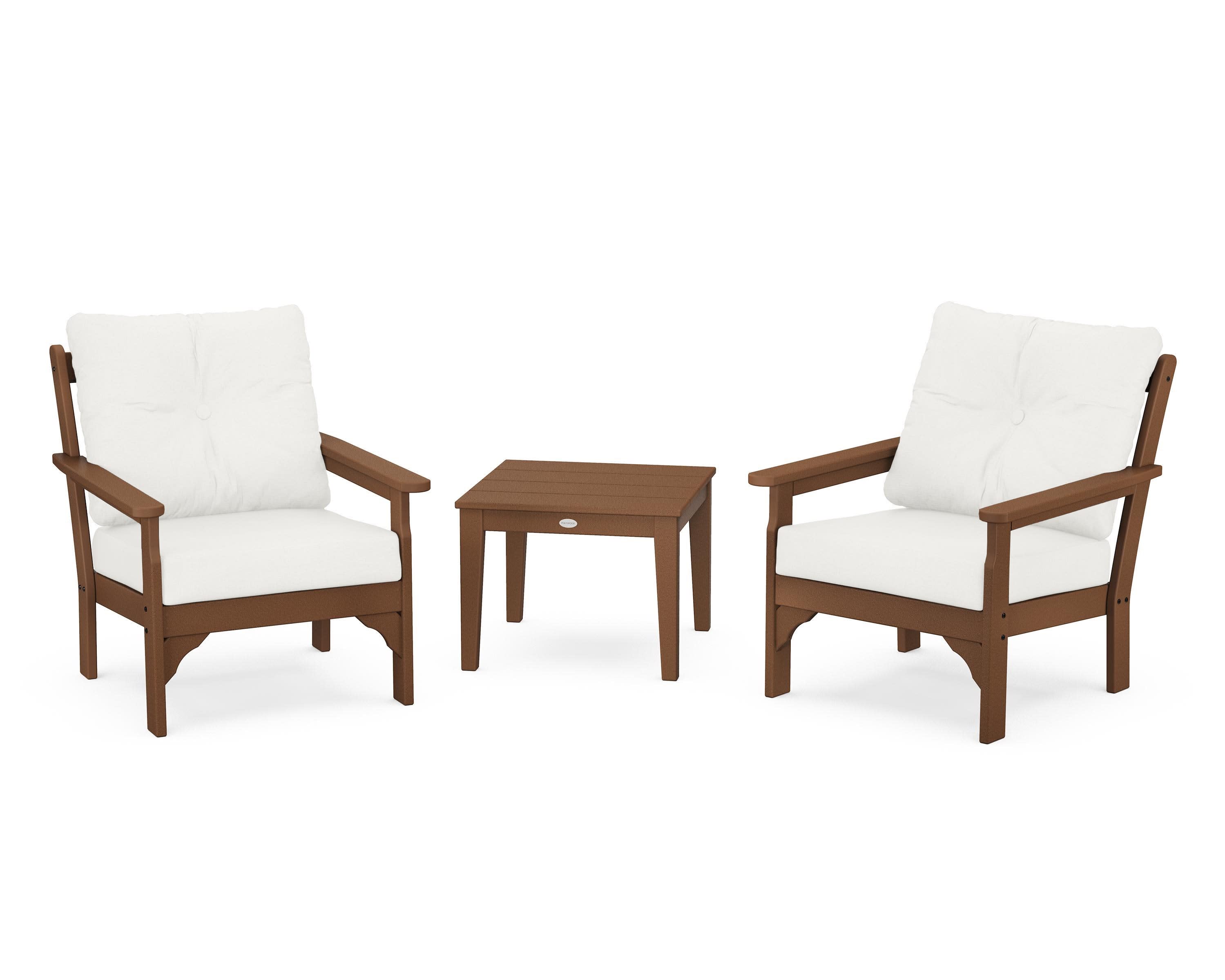 Vineyard 3-Piece Deep Seating Set in Teak / Natural Linen
