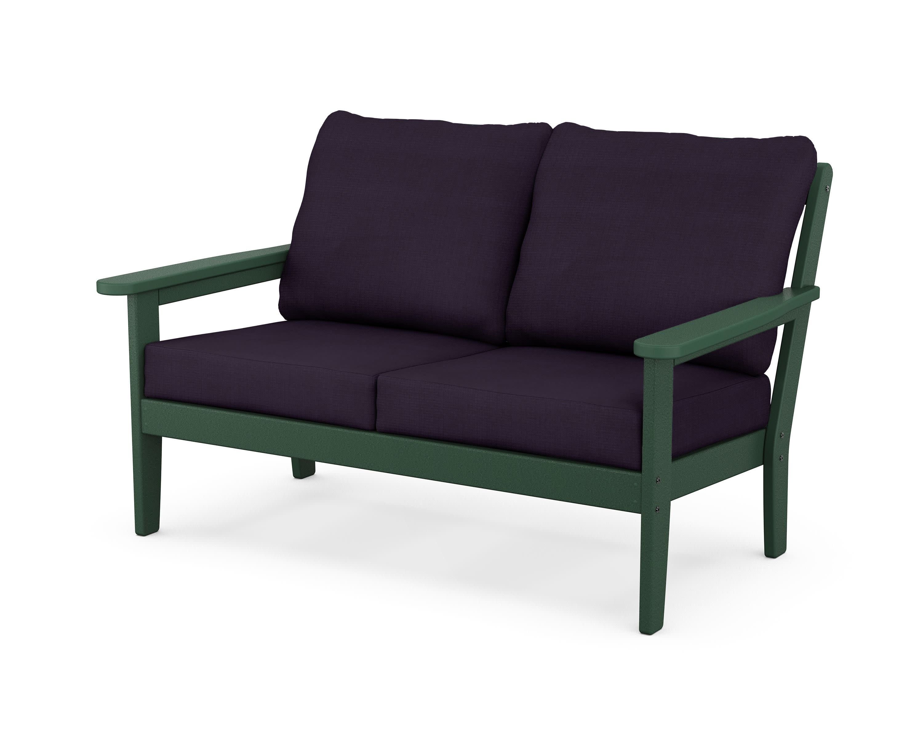 Cottage Deep Seating Loveseat in Green / Navy Linen