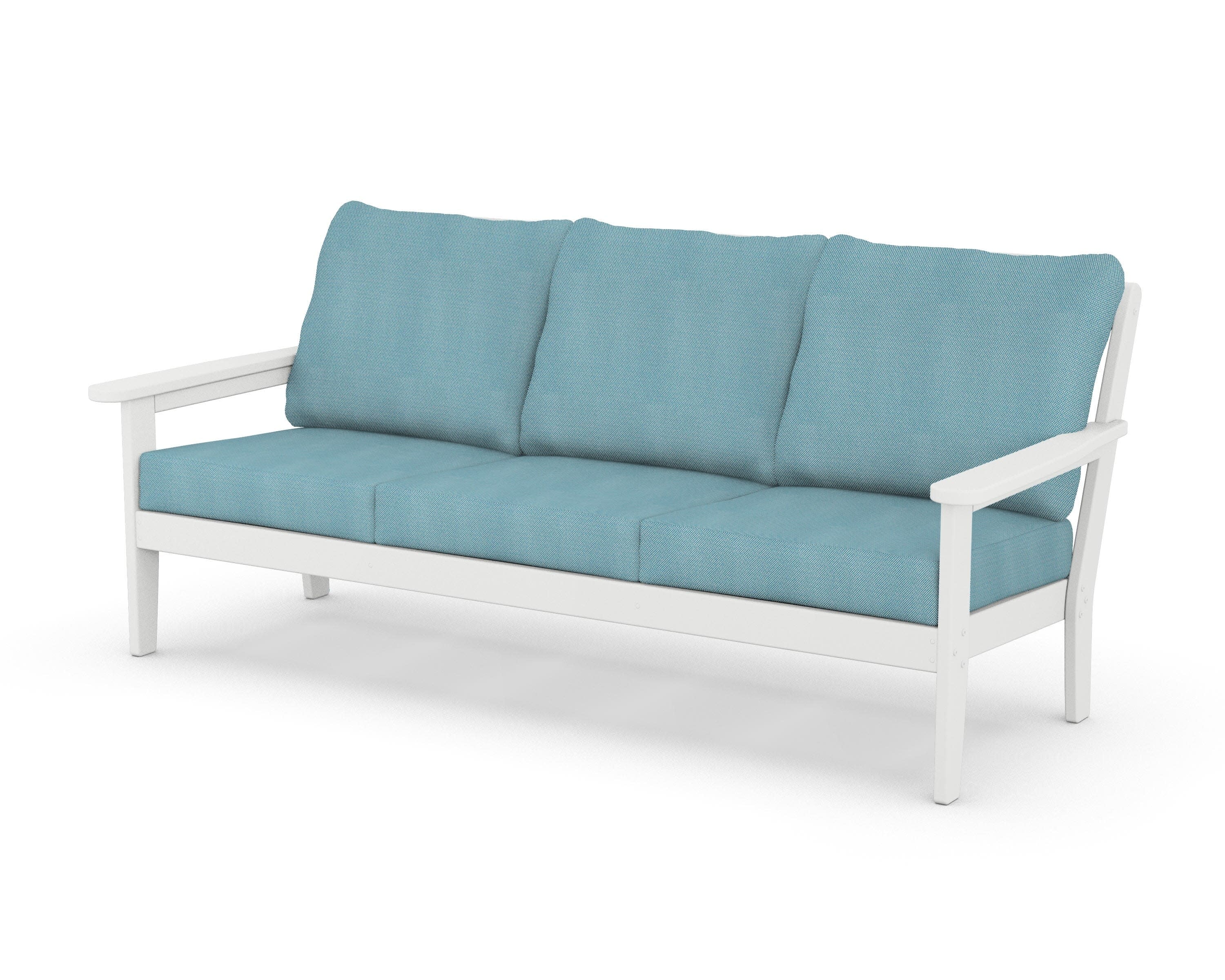 Cottage Deep Seating Sofa in White / Lattice Sky Blue
