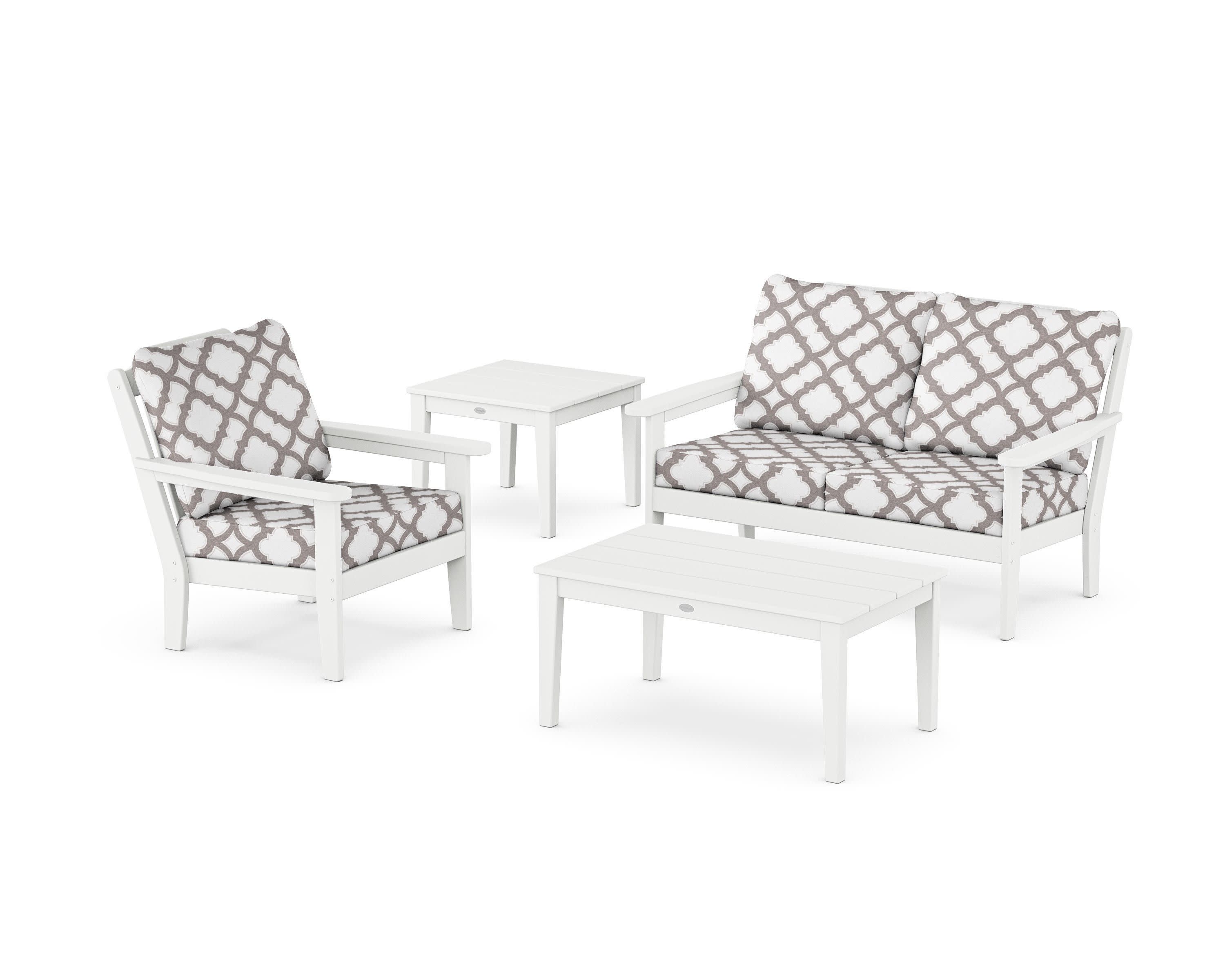 Wovendale 4-Piece Deep Seating Set in White / Trellis Grey Mist