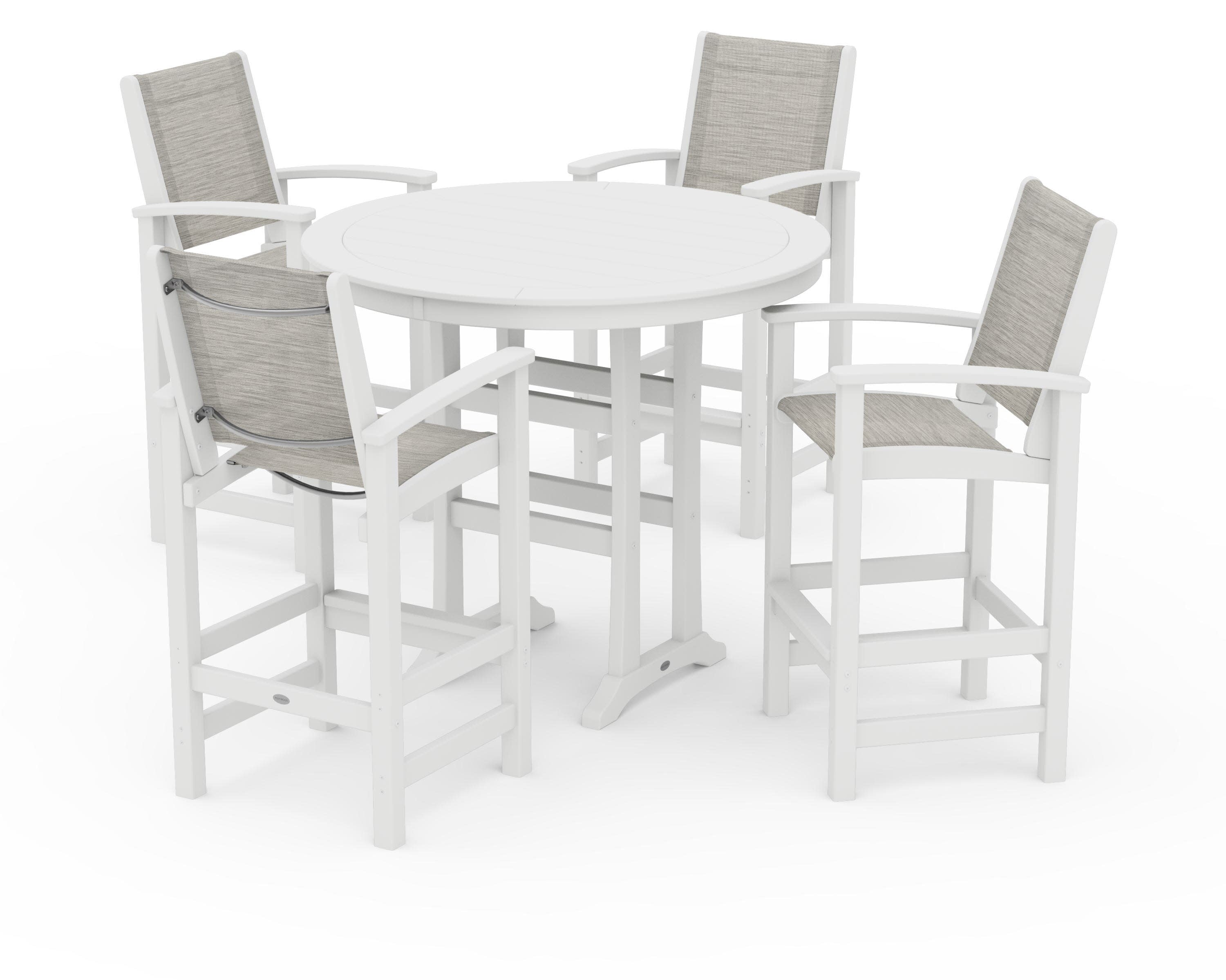 Coastal 5-Piece Nautical Trestle Bar Set in White / Birch Sling