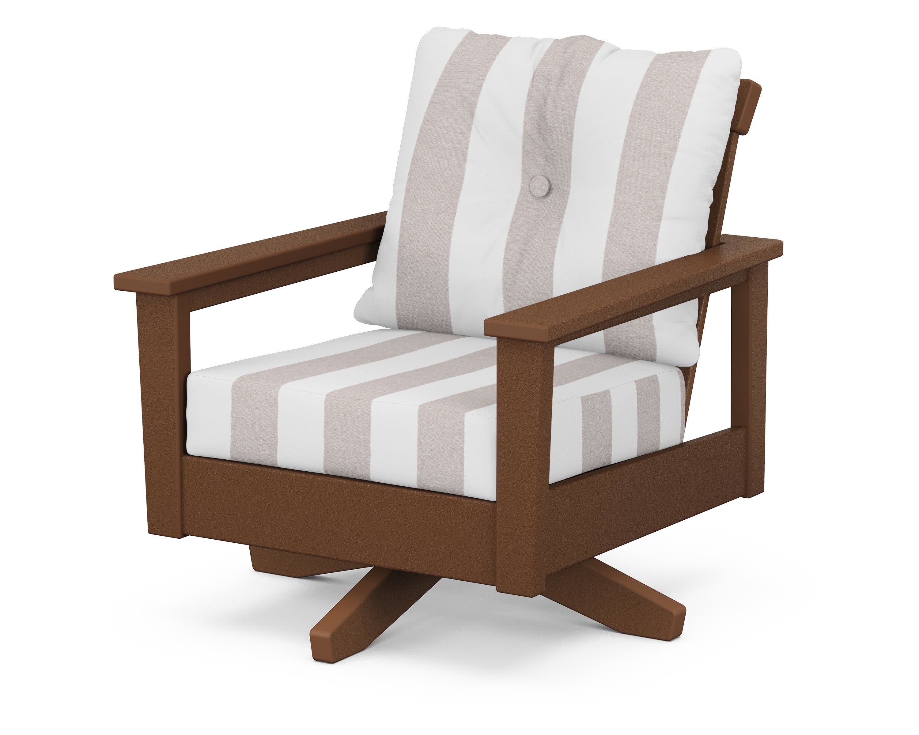 Prescott Deep Seating Swivel Chair in Teak / Cabana Stripe Dune Burlap