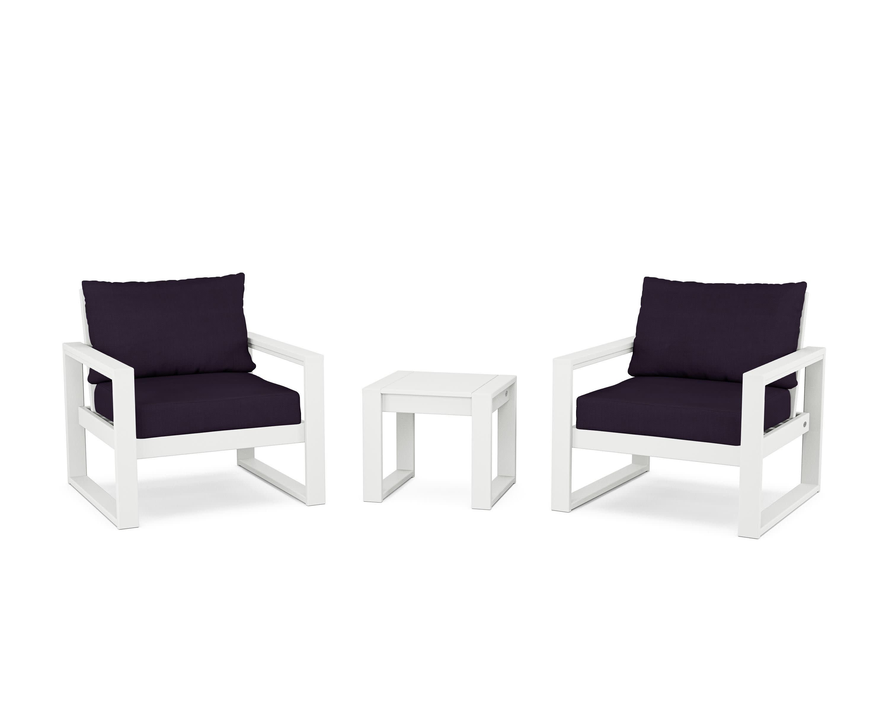 EDGE Sectional 3-Piece Deep Seating Set in White / Navy Linen