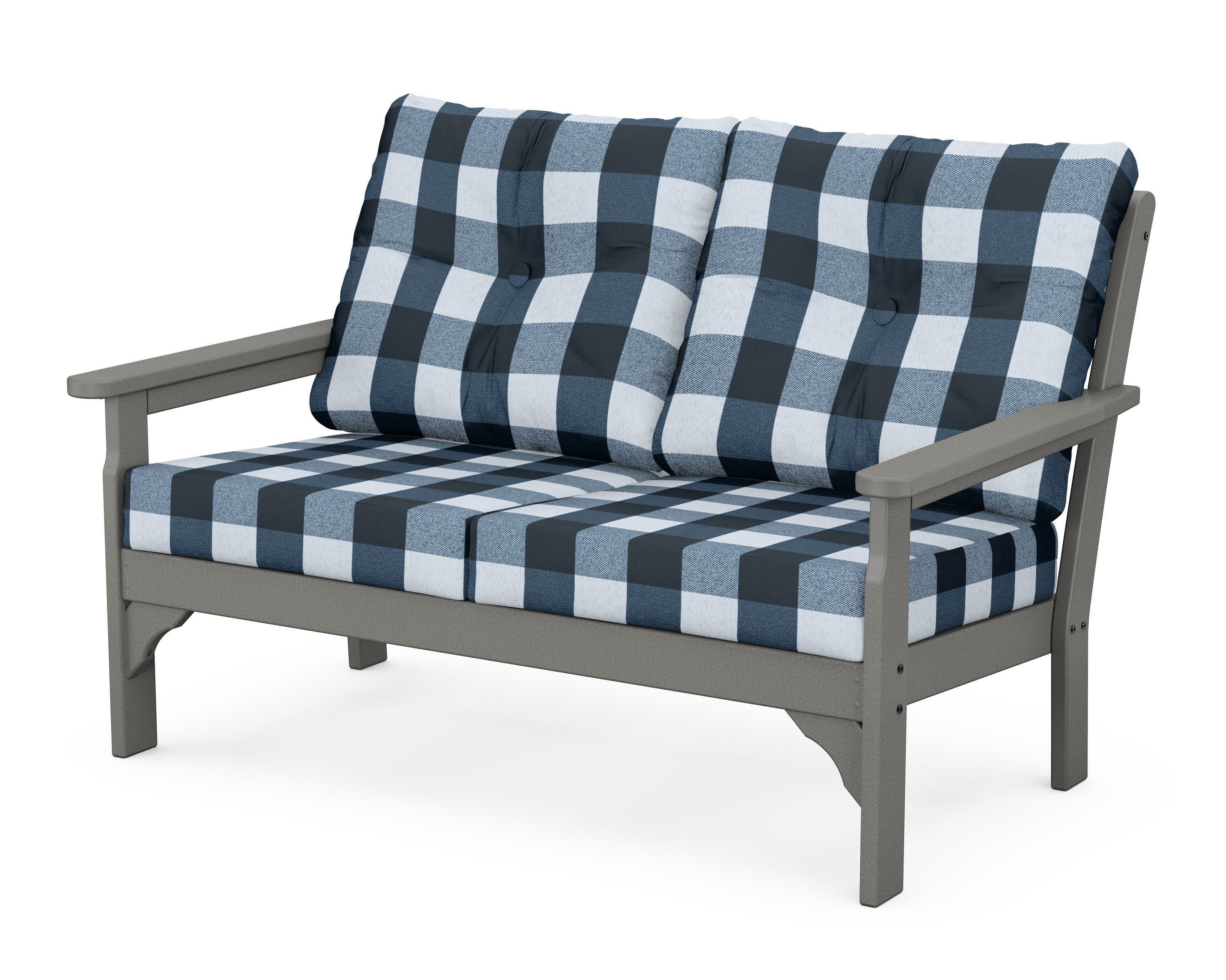 Vineyard Deep Seating Loveseat in Slate Grey / Buffalo Plaid Marine Indigo