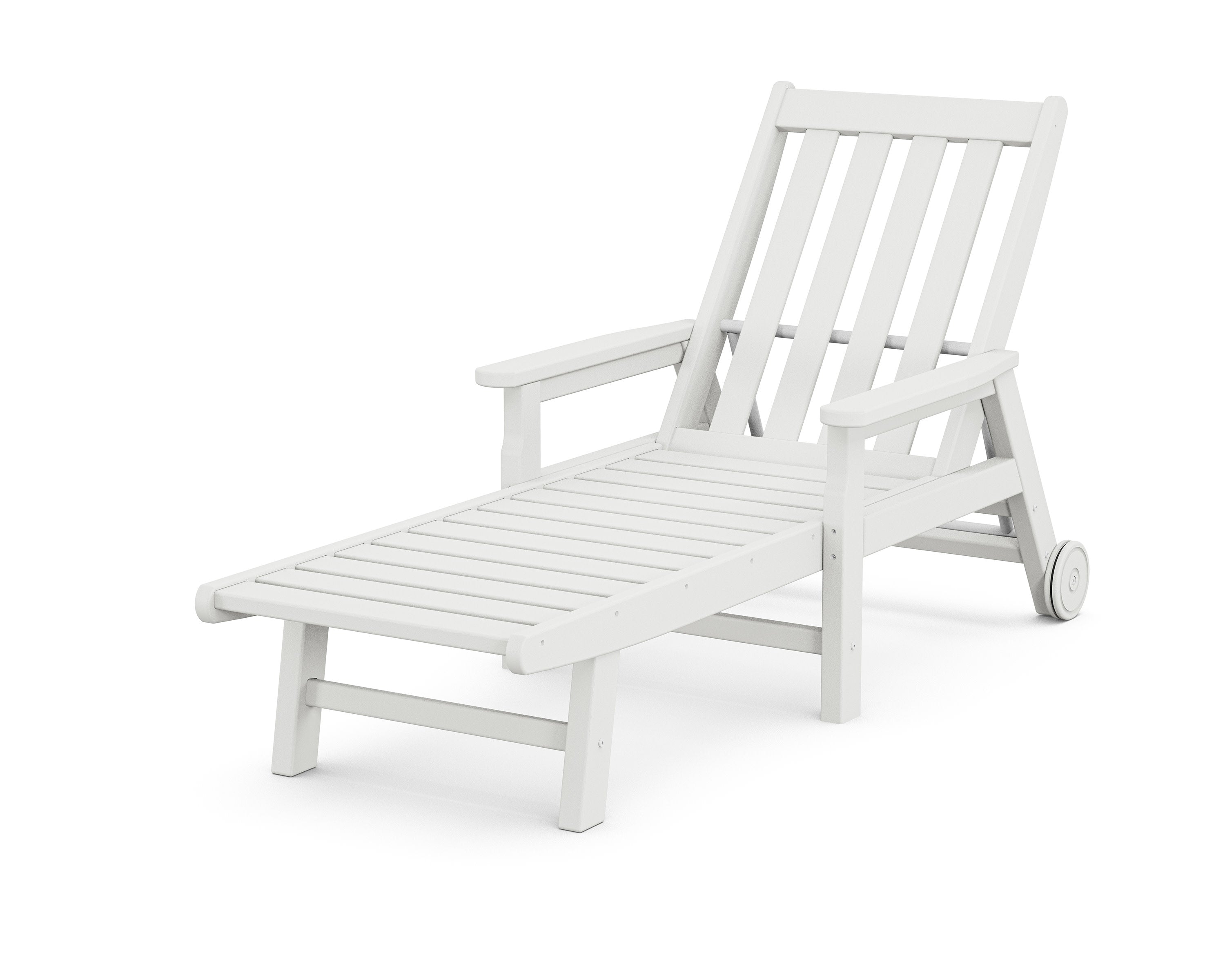 Vineyard Chaise with Arms and Wheels in White
