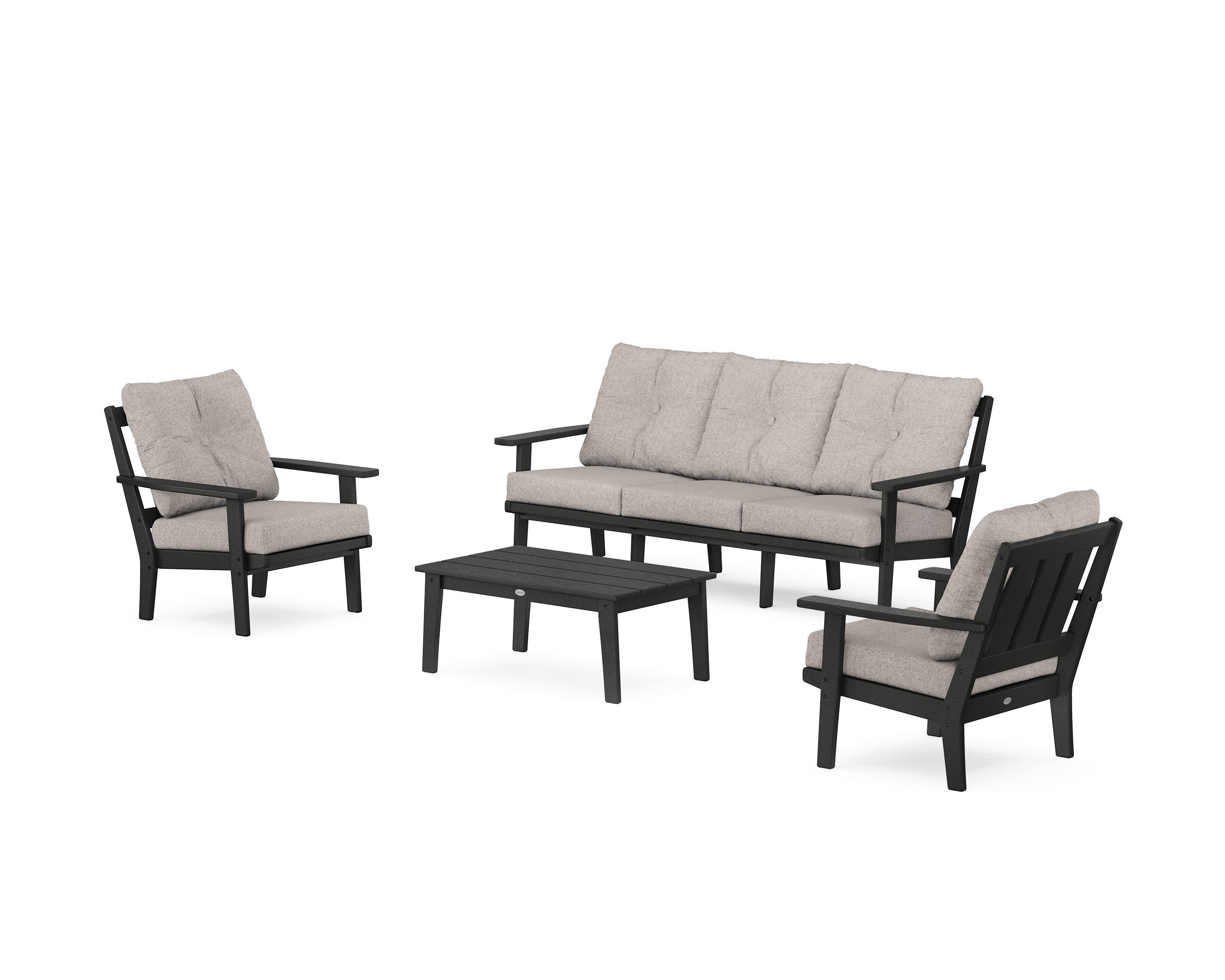 Oxford 4-Piece Deep Seating Set with Sofa in Black / Weathered Tweed