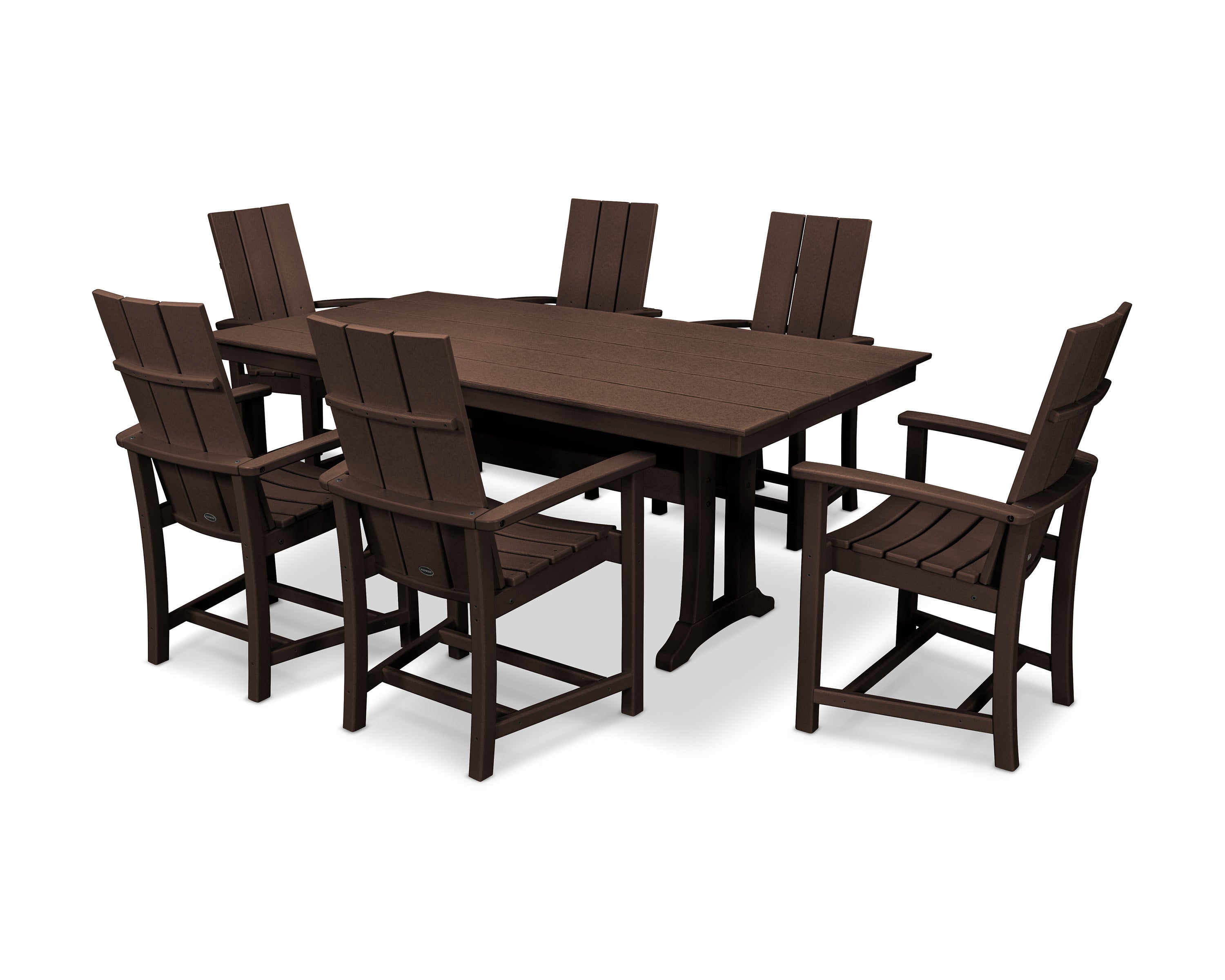 Modern Adirondack 7-Piece Farmhouse Dining Set with Trestle Legs in Mahogany