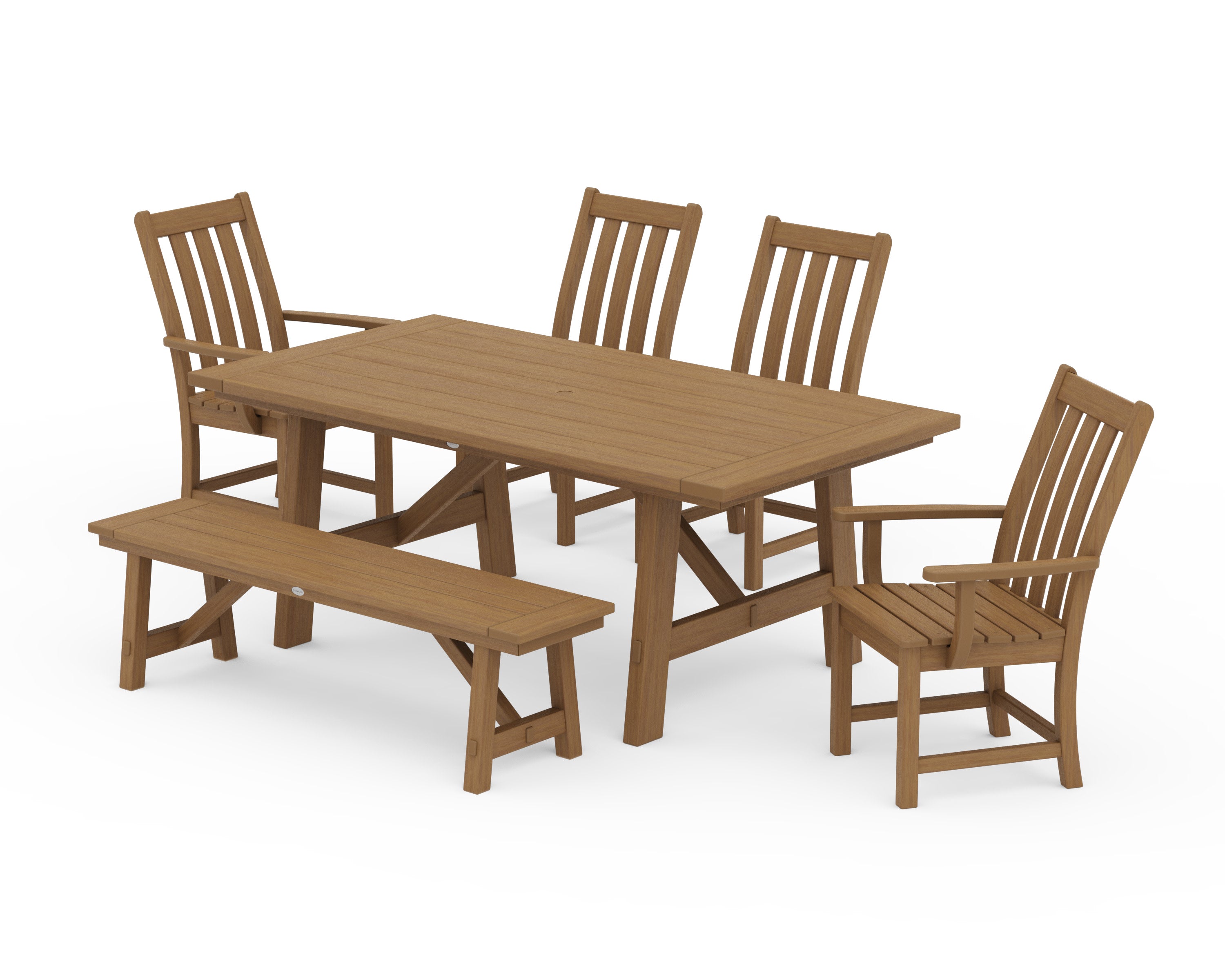 Vineyard 6-Piece Rustic Farmhouse Dining Set With Bench in Natural