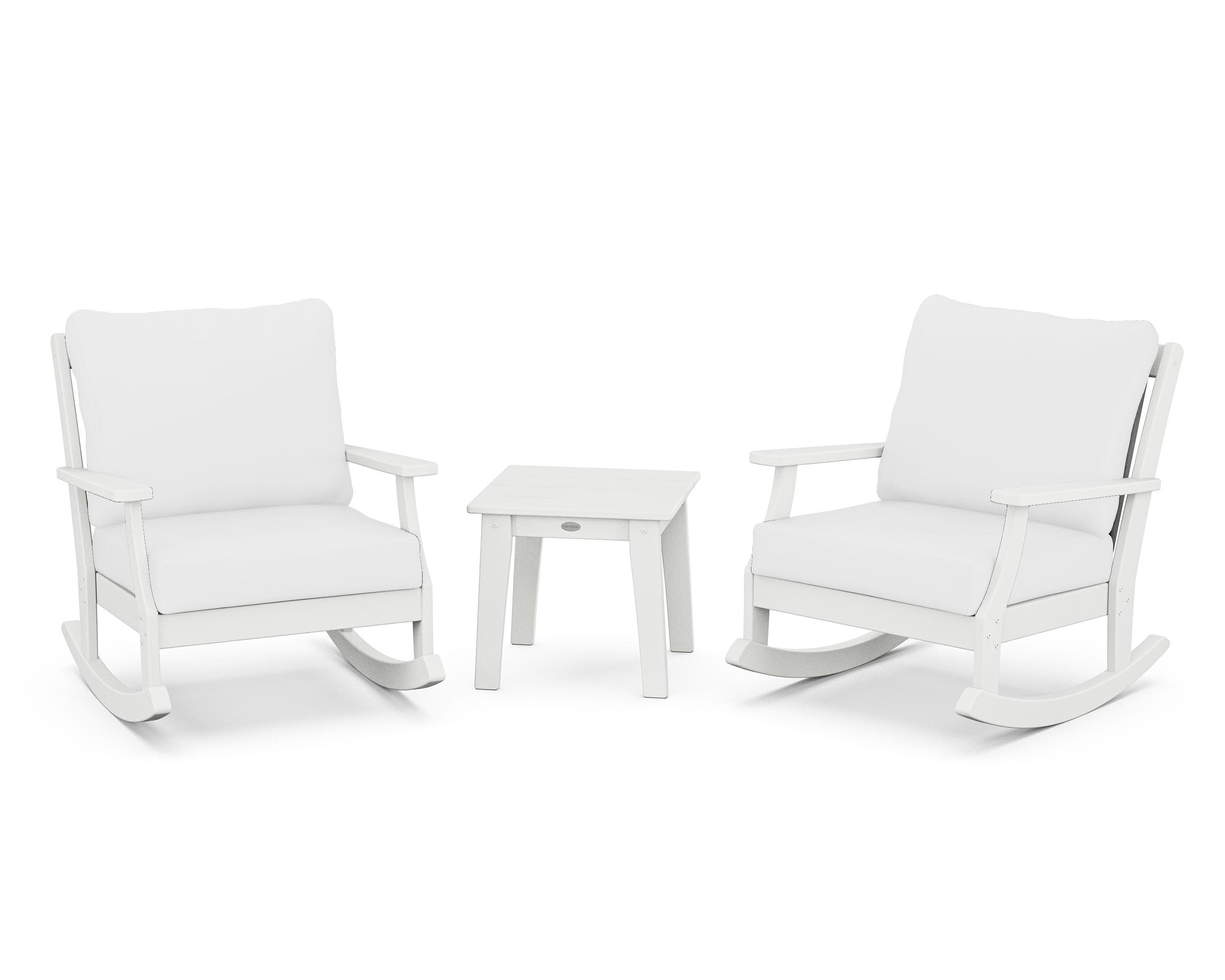 Braxton 3-Piece Deep Seating Rocker Set in White / Natural