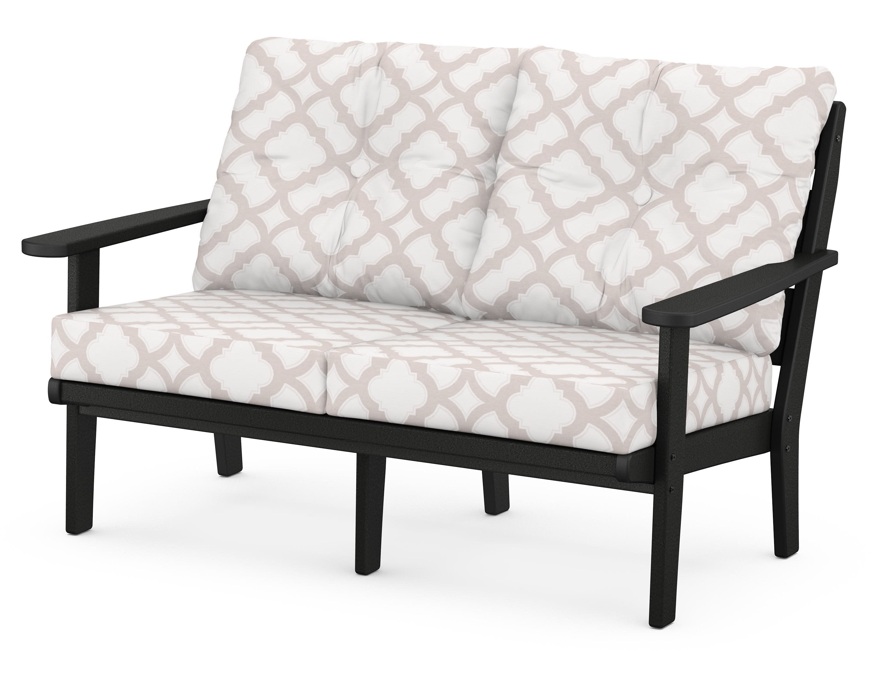 Lakeside Deep Seating Loveseat in Black / Trellis Dune Burlap