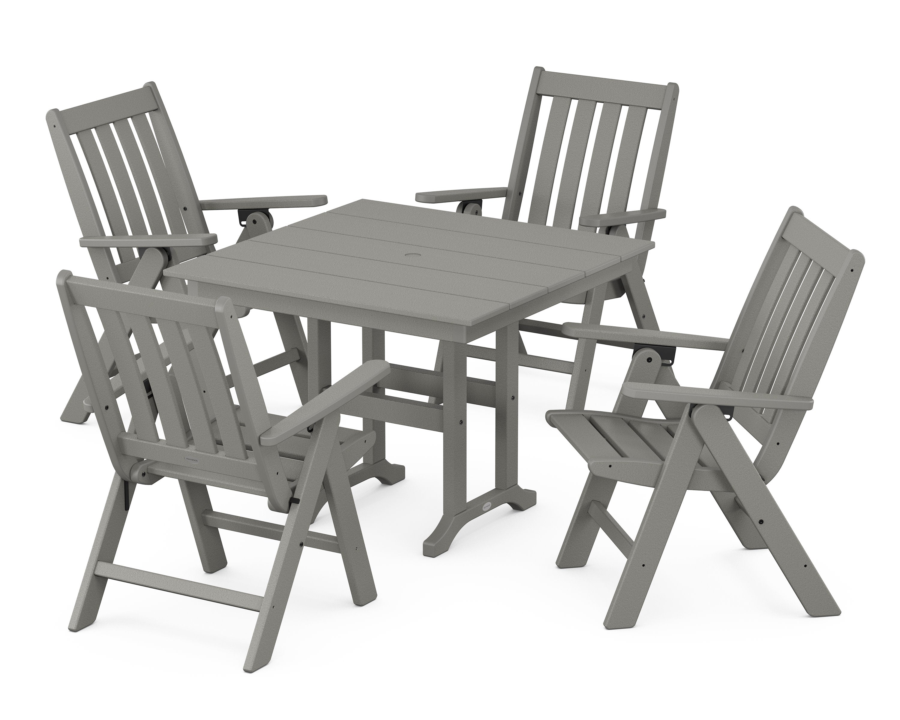 Vineyard Folding Chair 5-Piece Farmhouse Dining Set in Slate Grey