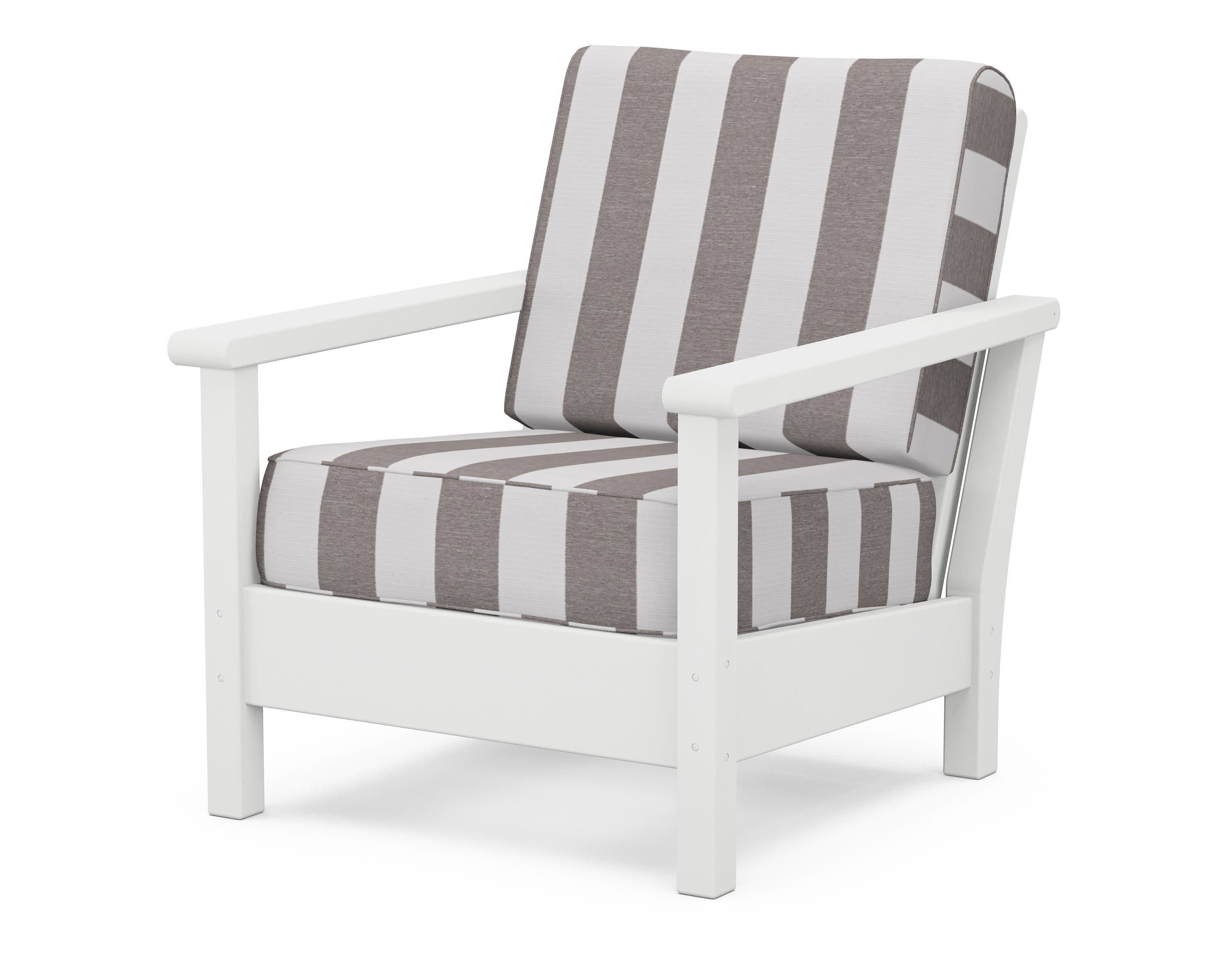 Harbour Deep Seating Chair in White / Cabana Stripe Grey Mist