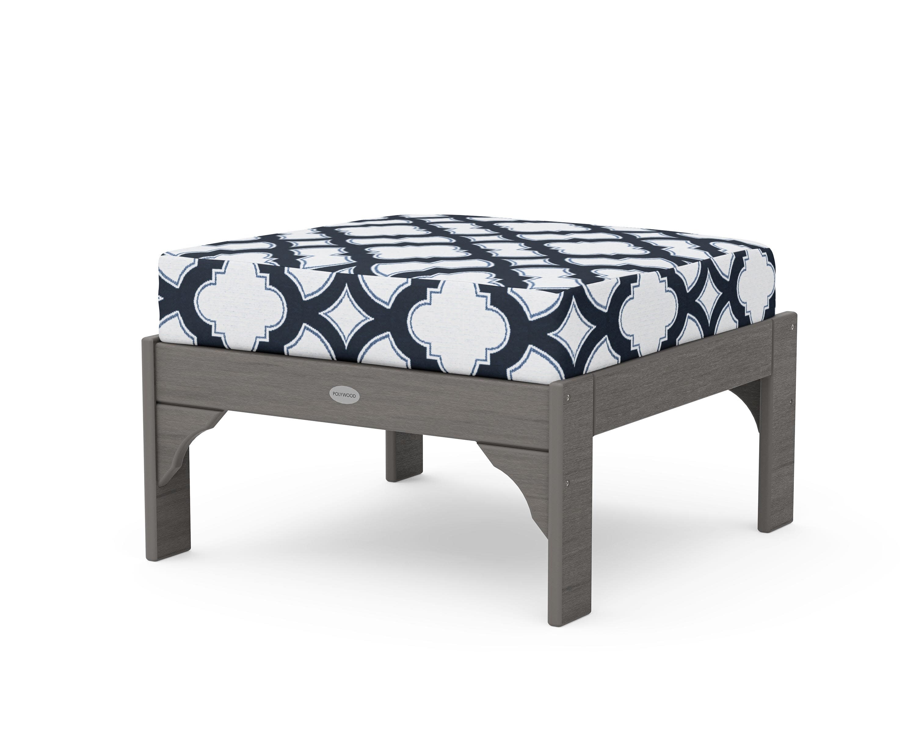 Vineyard Deep Seating Ottoman in Driftwood / Trellis Marine Indigo