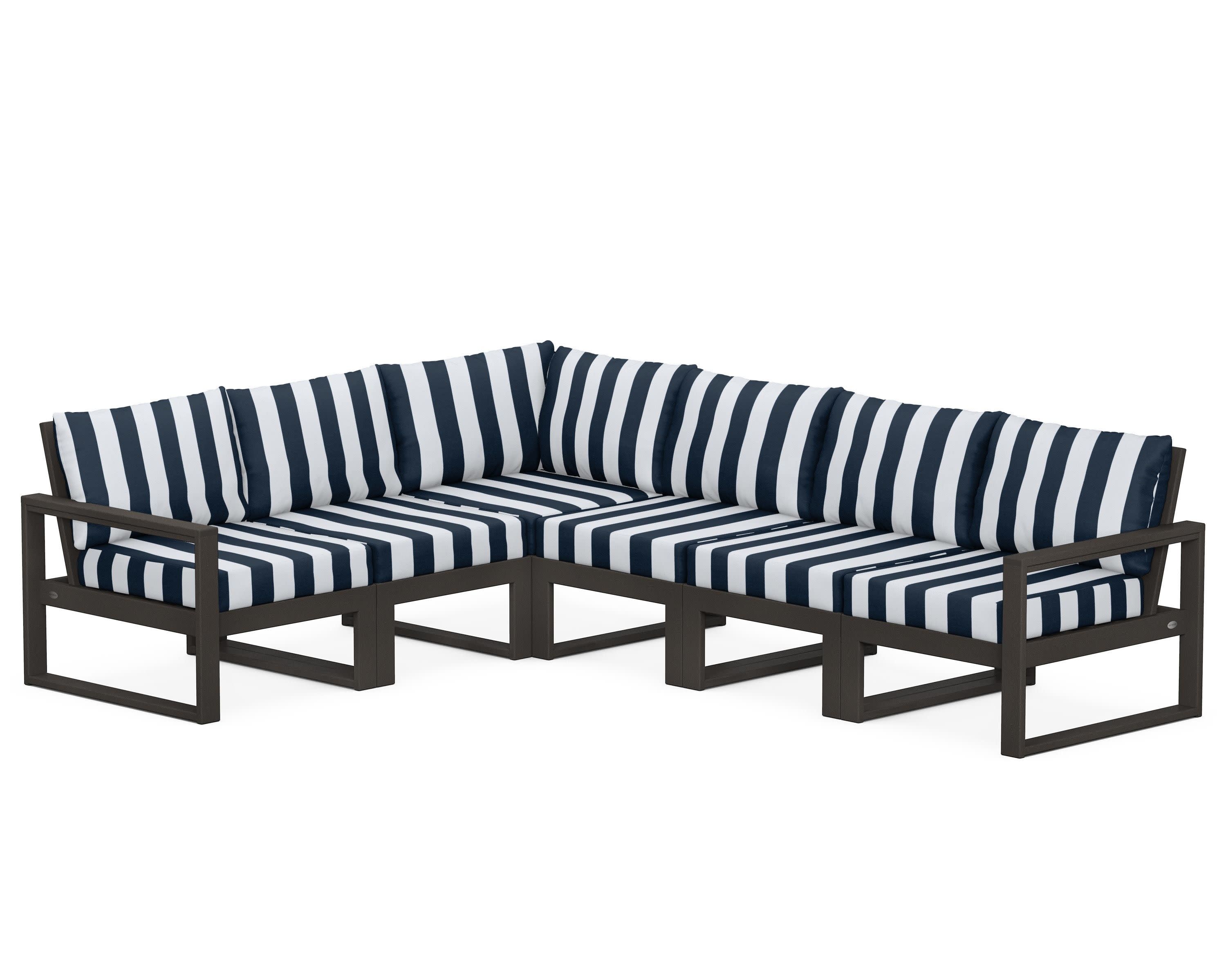 EDGE 6-Piece Modular Deep Seating Set in Vintage Coffee / Cabana Stripe Marine Indigo