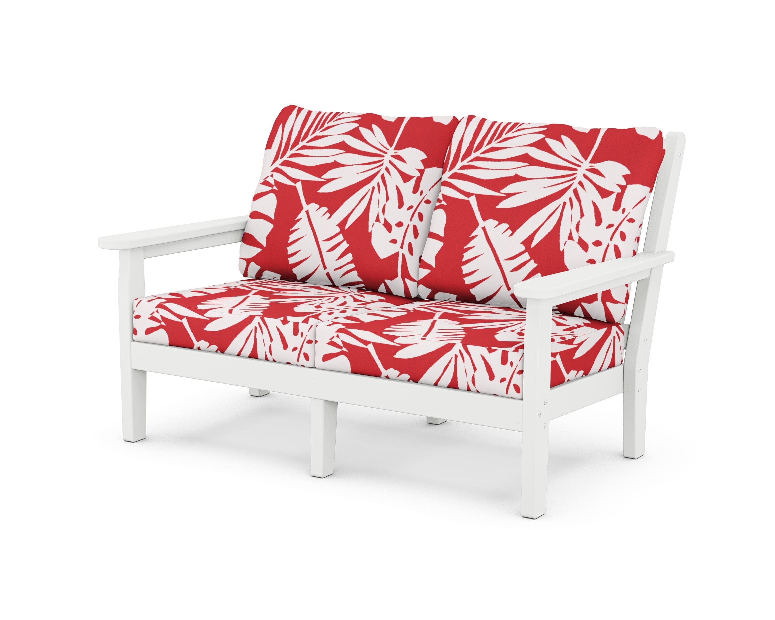 Chippendale Deep Seating Loveseat in White / Leaf Crimson