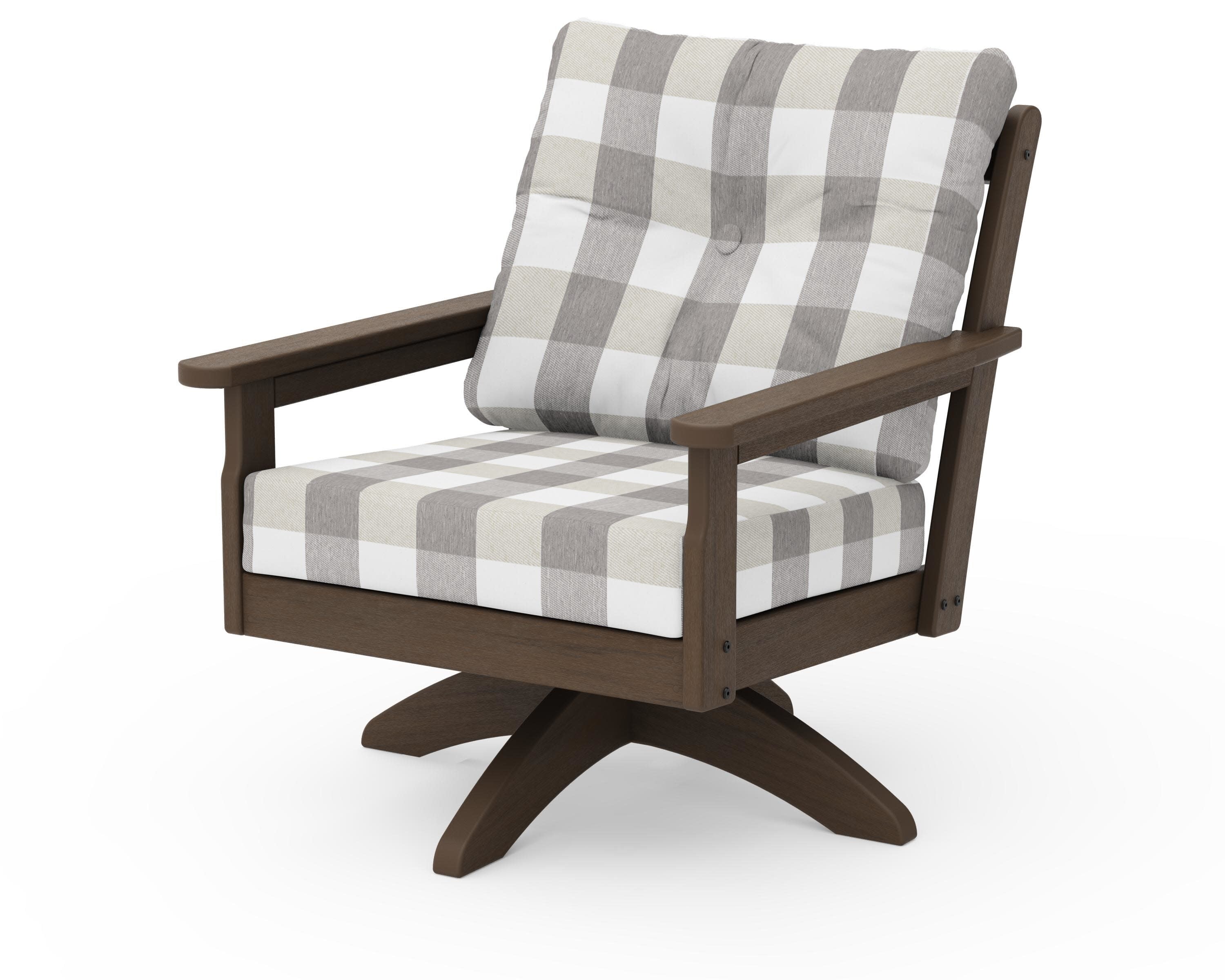 Vineyard Deep Seating Swivel Chair in Kona / Buffalo Plaid Grey Mist