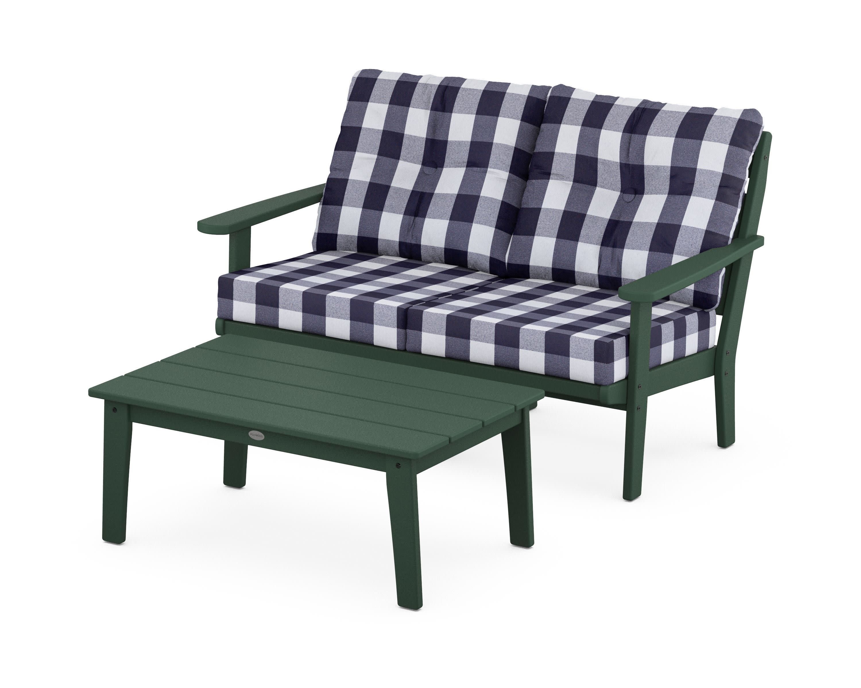 Lakeside 2-Piece Lounge Loveseat Set in Green / Buffalo Plaid Navy