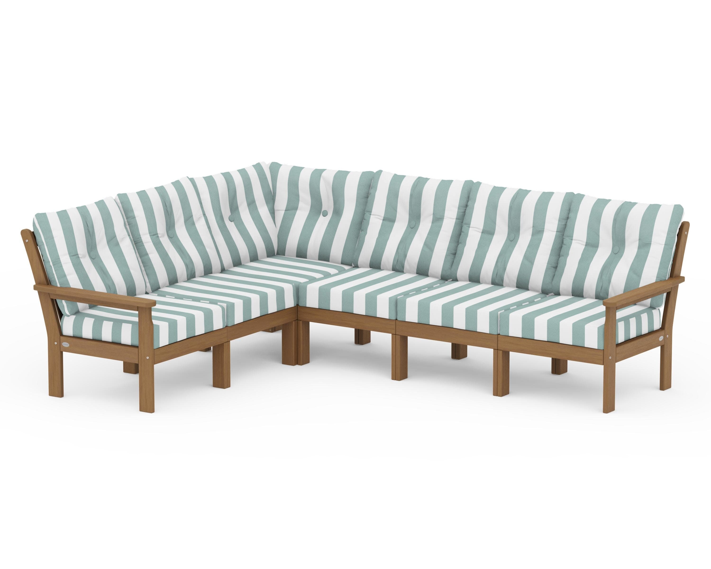 Vineyard 6-Piece Sectional in Natural / Cabana Stripe Glacier Spa