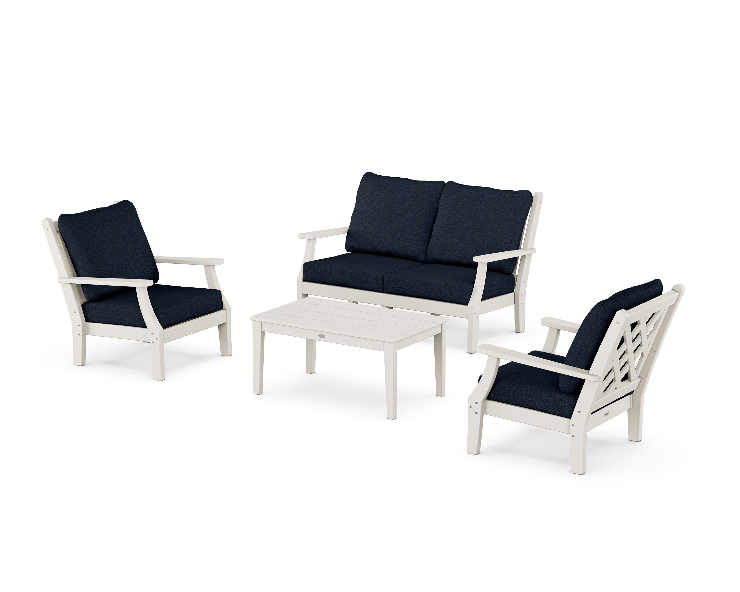Wovendale 4-Piece Deep Seating Set with Loveseat in Sand / Marine Indigo