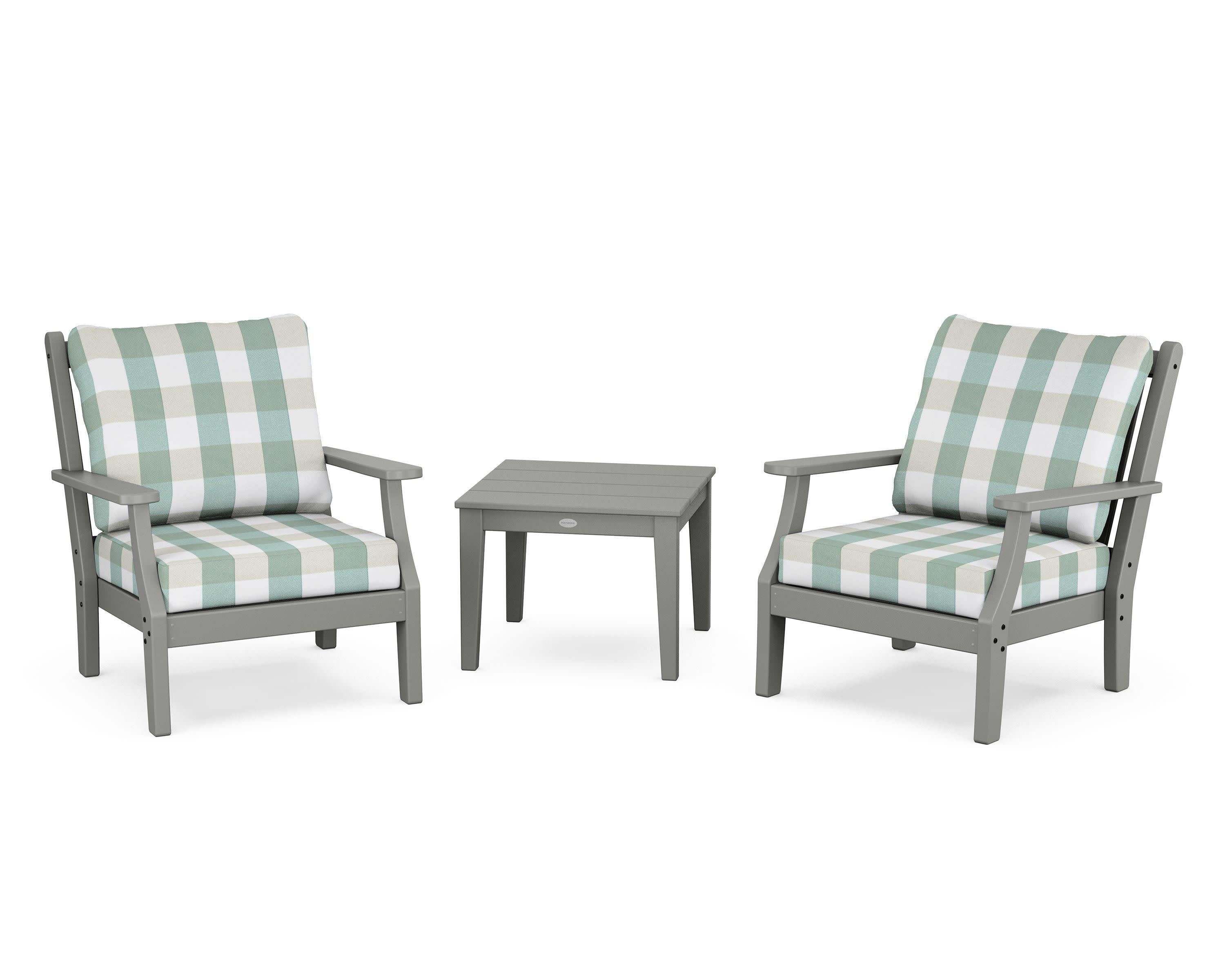 Wovendale 3-Piece Deep Seating Set in Slate Grey / Buffalo Plaid Glacier Spa