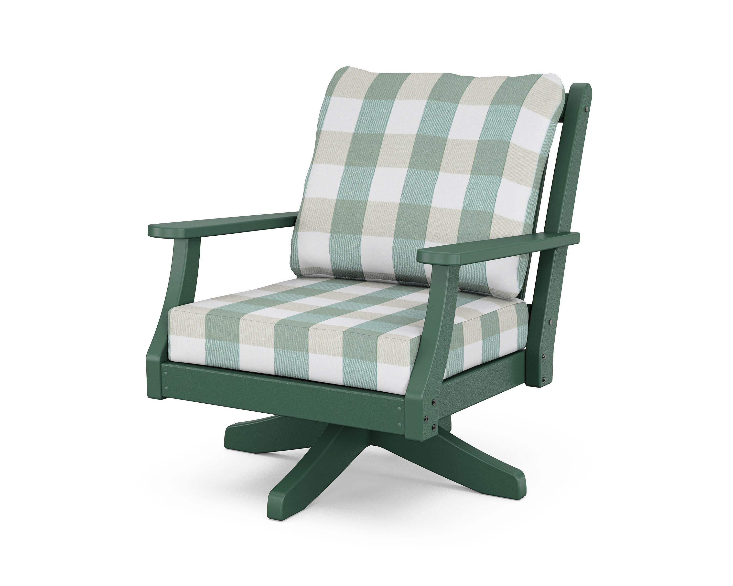 Wovendale Deep Seating Swivel Chair in Green / Buffalo Plaid Glacier Spa