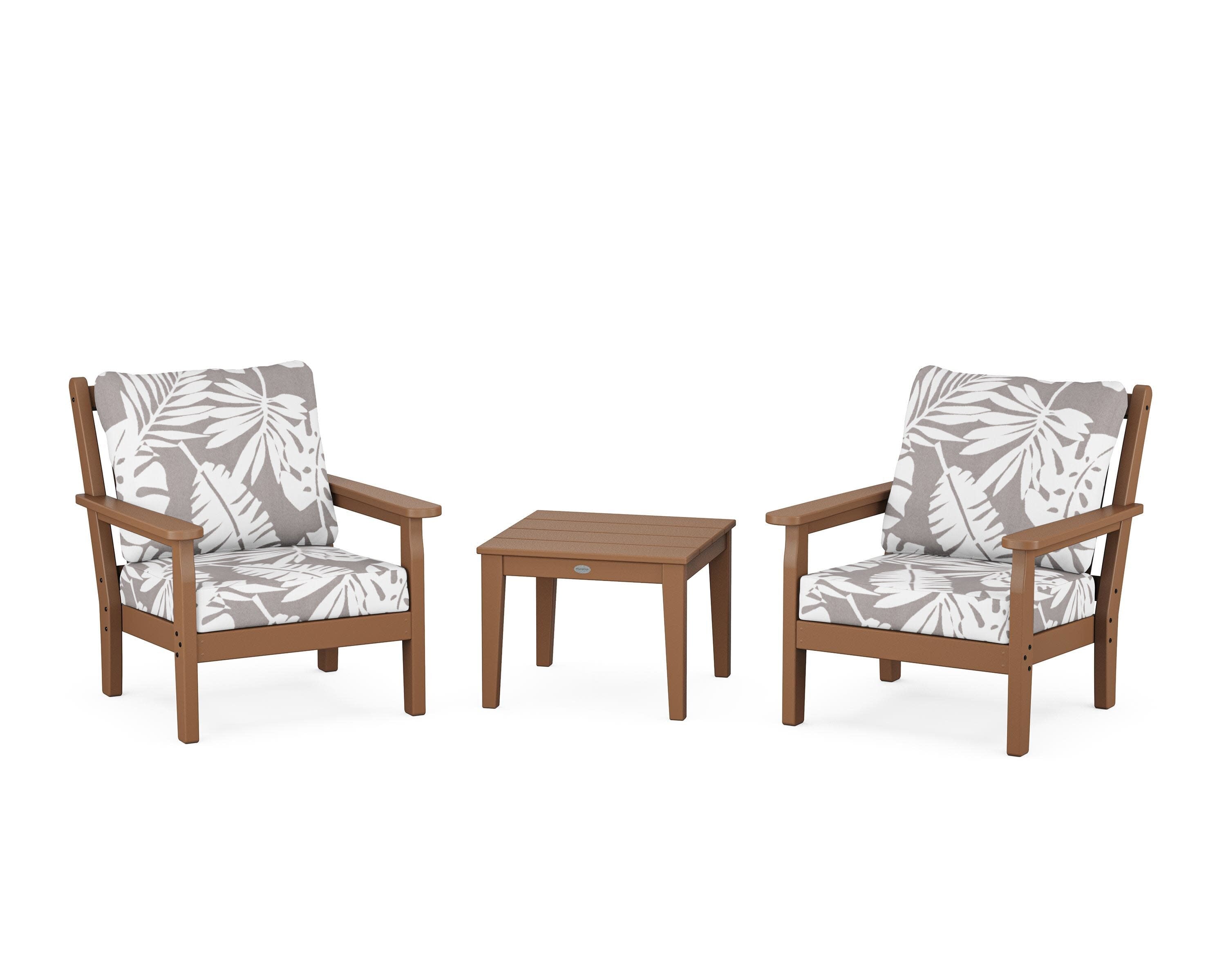 Chippendale 3-Piece Deep Seating Set in Teak / Leaf Grey Mist