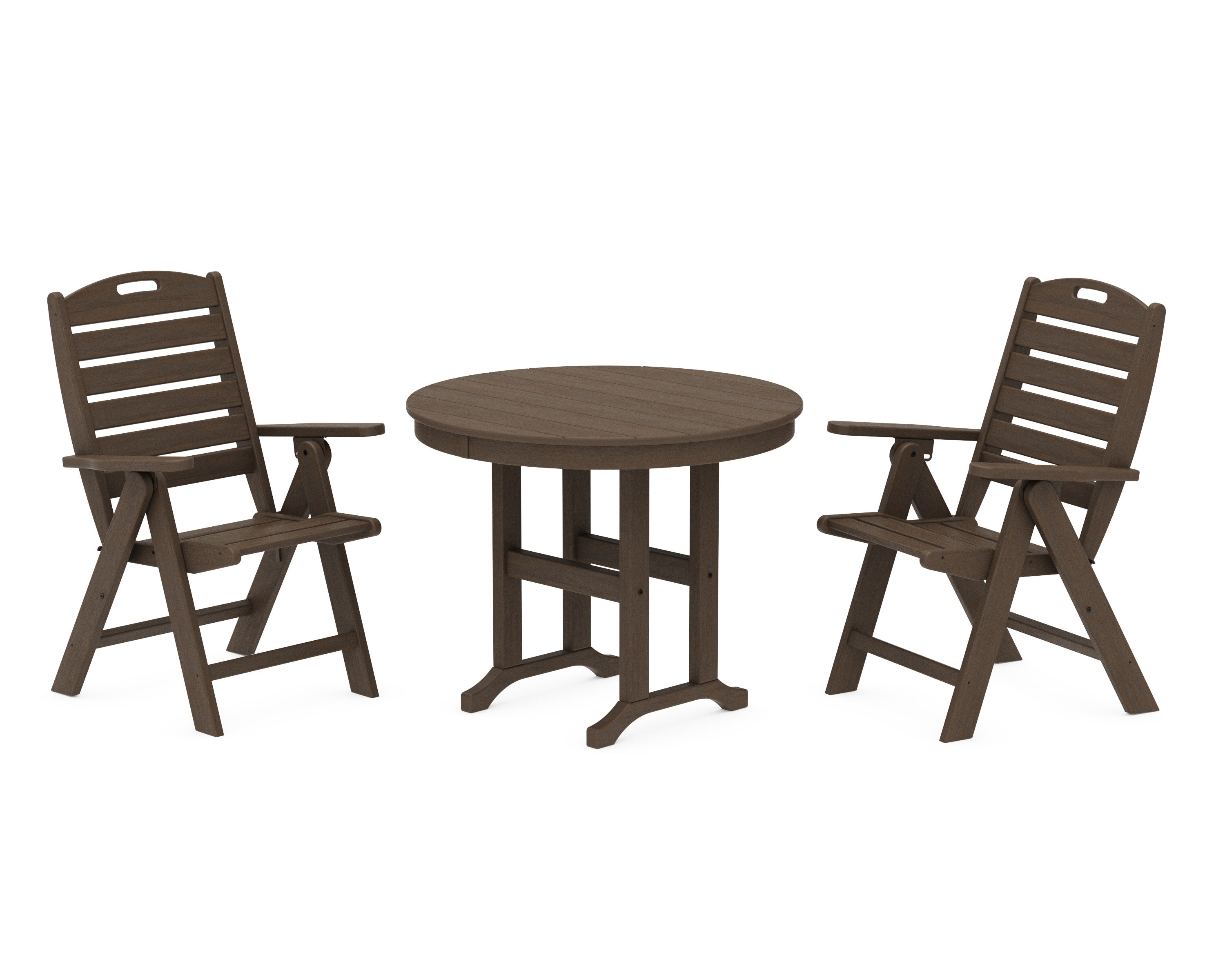 Nautical Folding Highback Chair 3-Piece Round Dining Set in Kona
