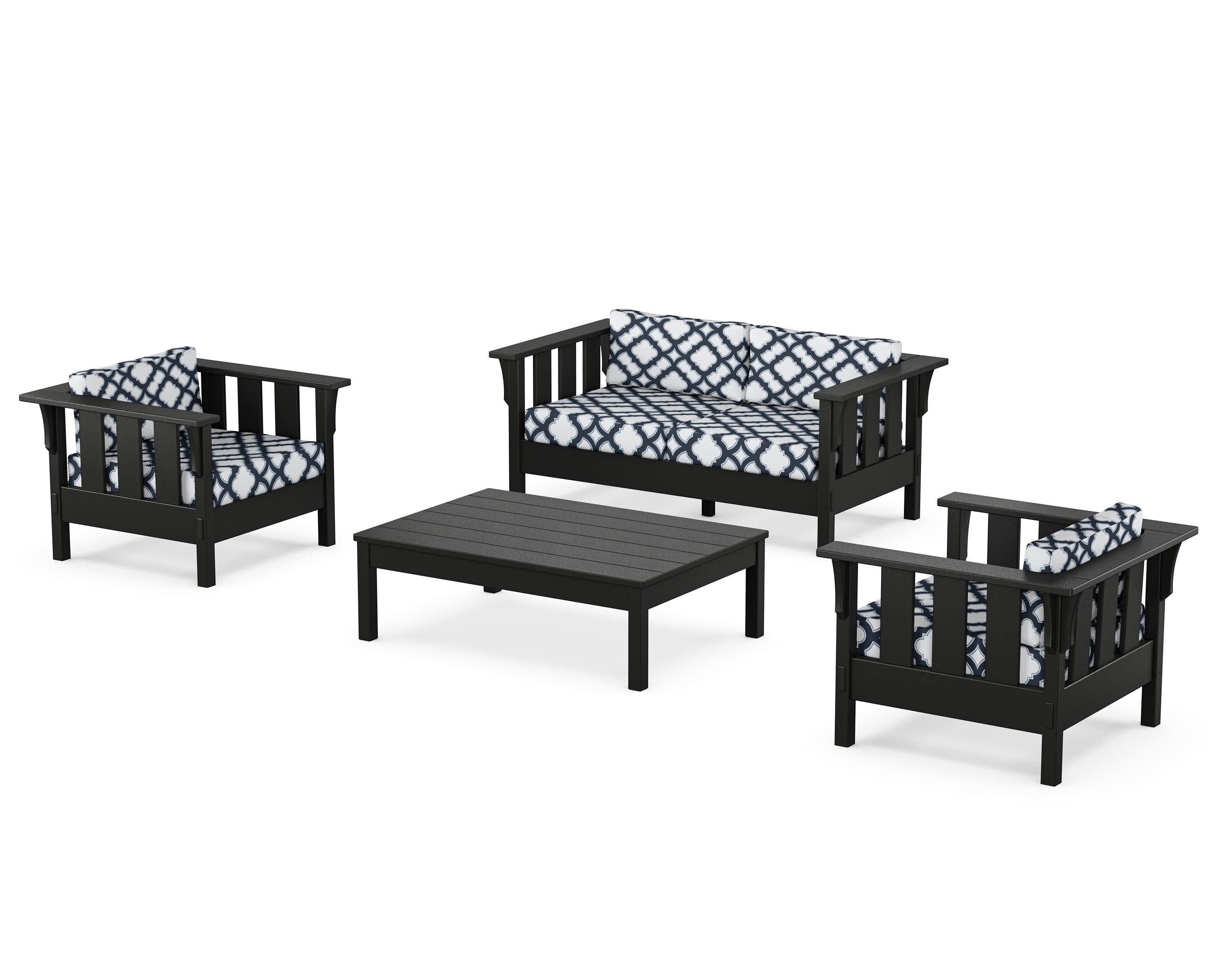 Acadia 4-Piece Deep Seating Set with Loveseat in Black / Trellis Marine Indigo