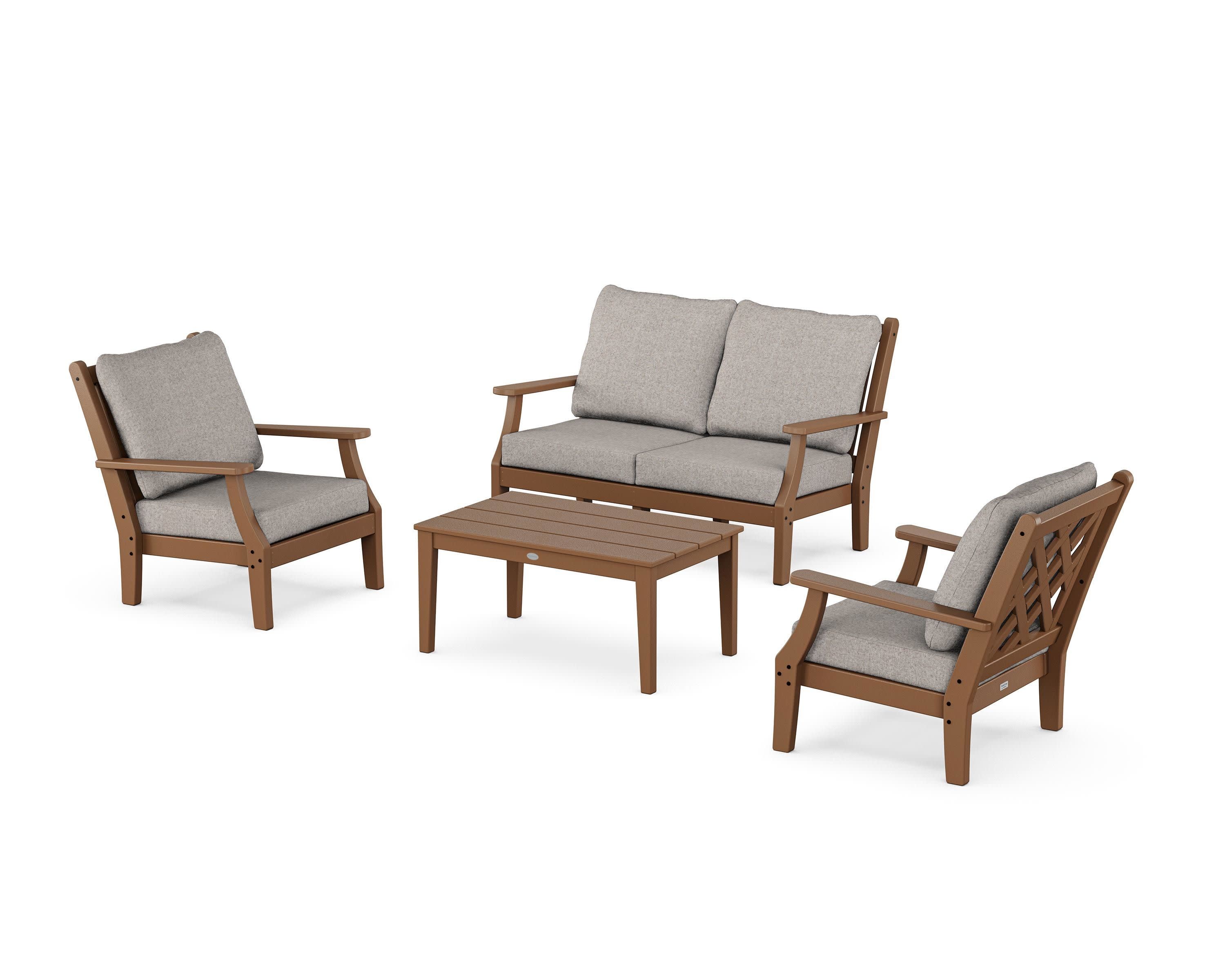 Wovendale 4-Piece Deep Seating Set with Loveseat in Teak / Weathered Tweed