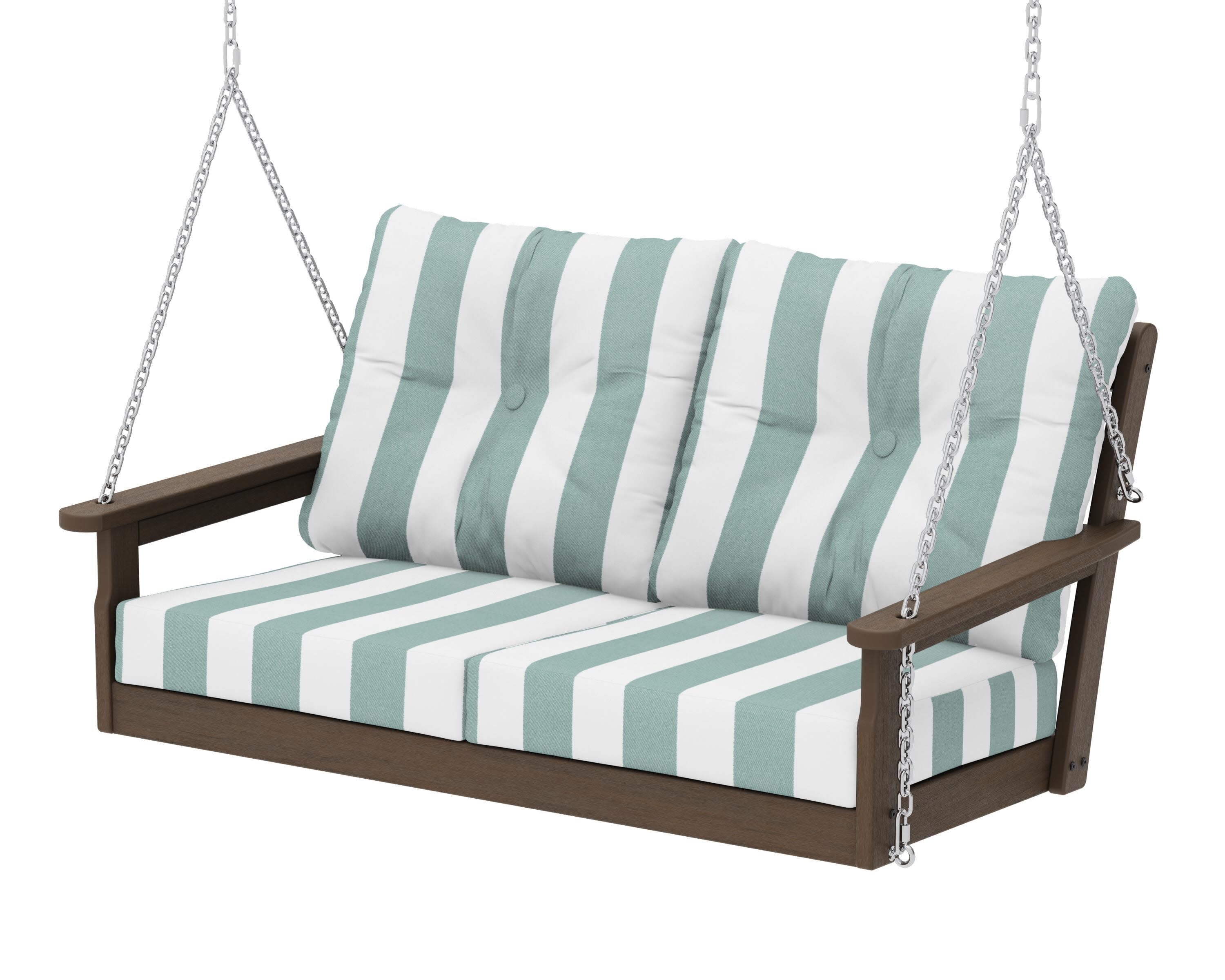 Vineyard Deep Seating Swing in Kona / Cabana Stripe Glacier Spa