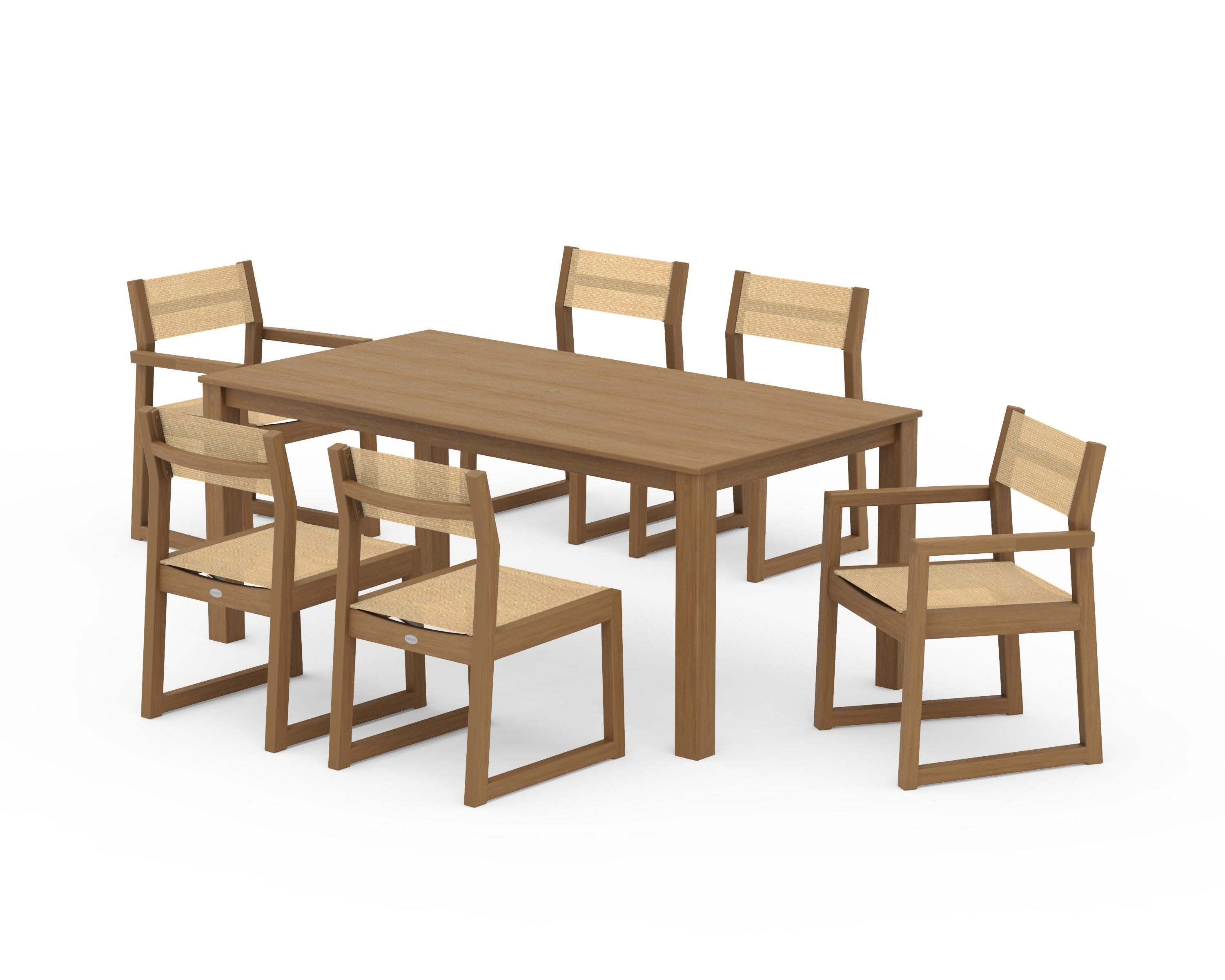 EDGE Sling 7-Piece Parsons Dining Set in Natural / Dupioni Apricot Sling