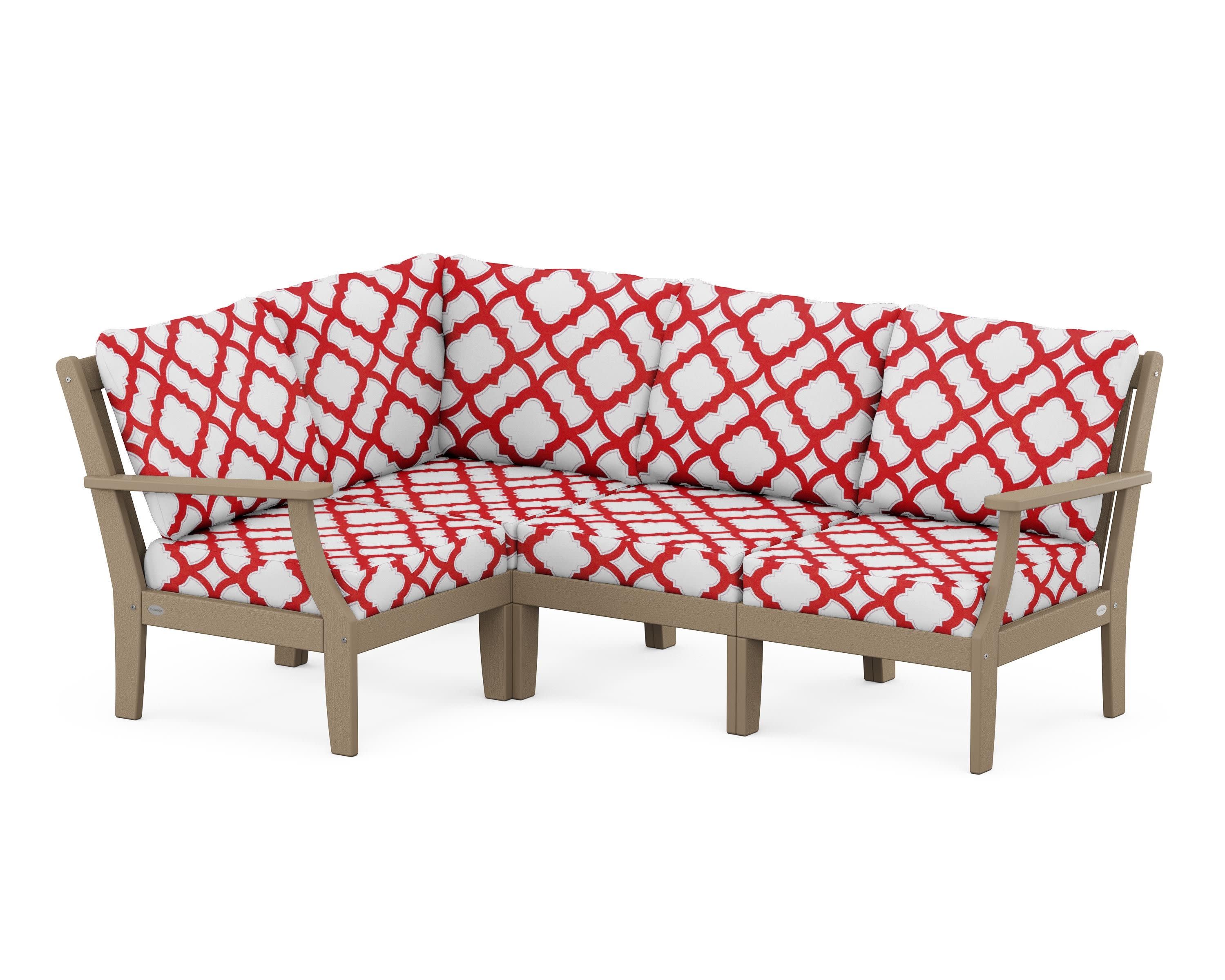 Braxton Modular 4-Piece Deep Seating Set in Vintage Sahara / Trellis Crimson