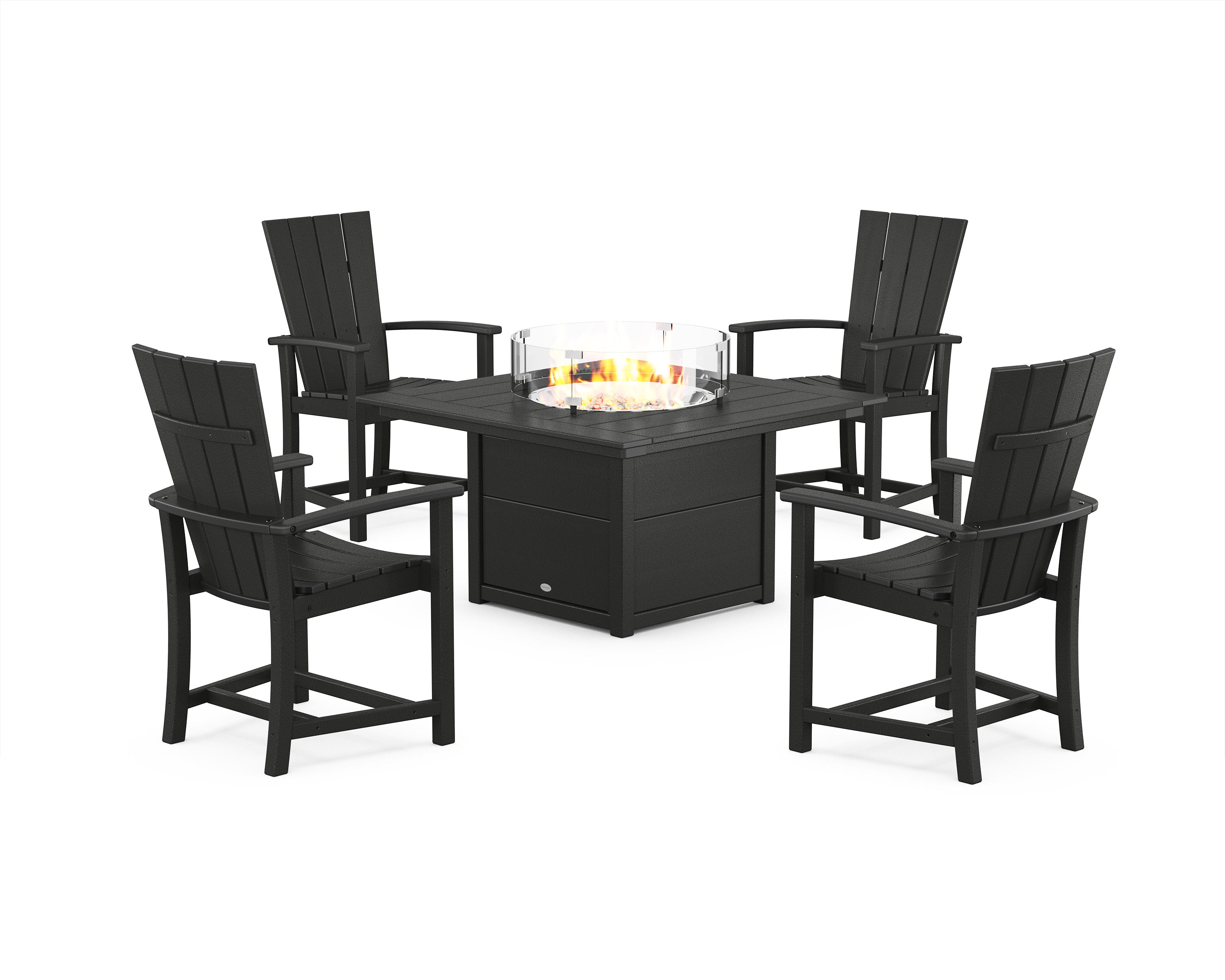 Quattro 4-Piece Upright Adirondack Conversation Set with Fire Pit Table in Black