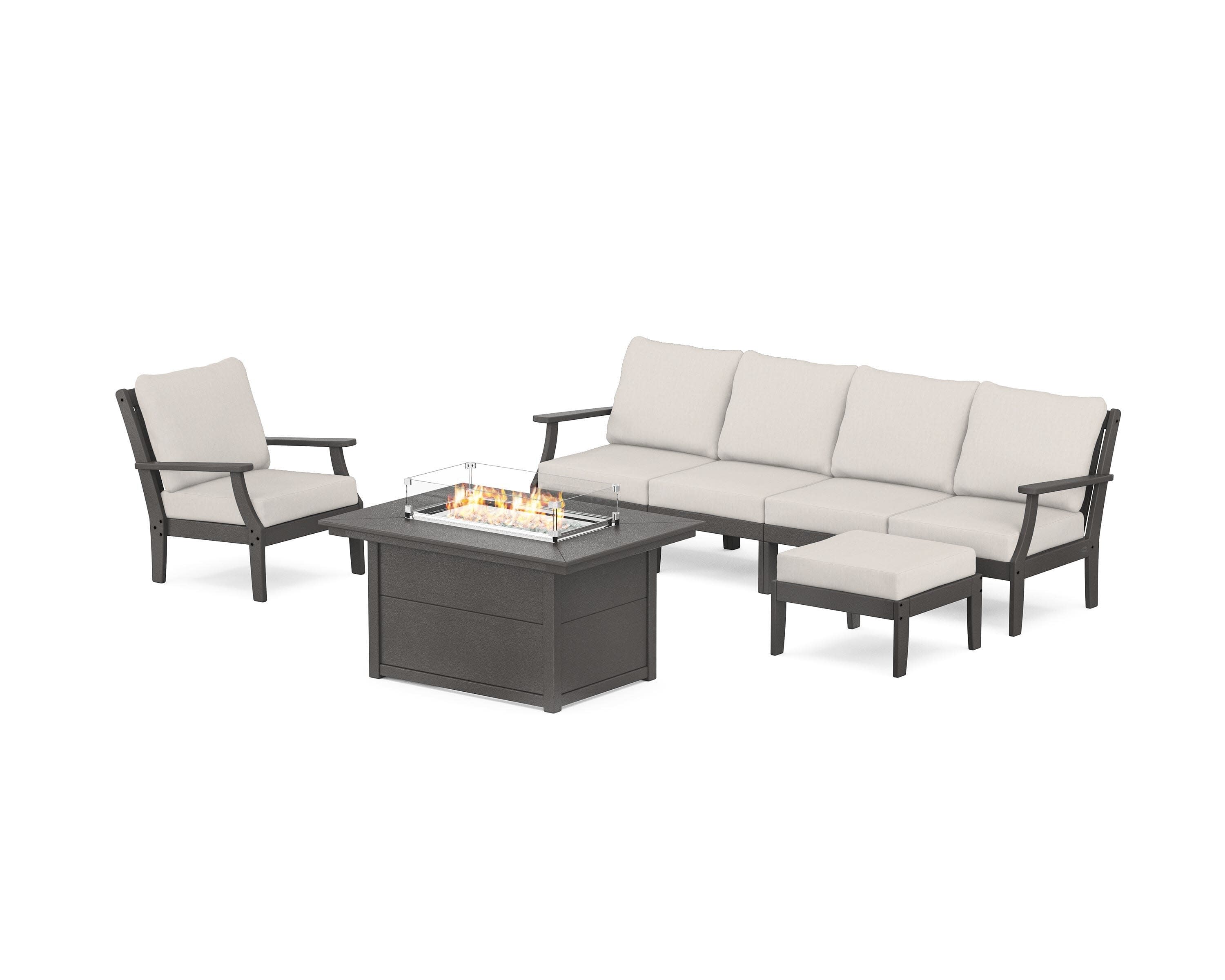 Braxton Sectional Lounge and Fire Pit Set in Vintage Coffee / Cast Ash
