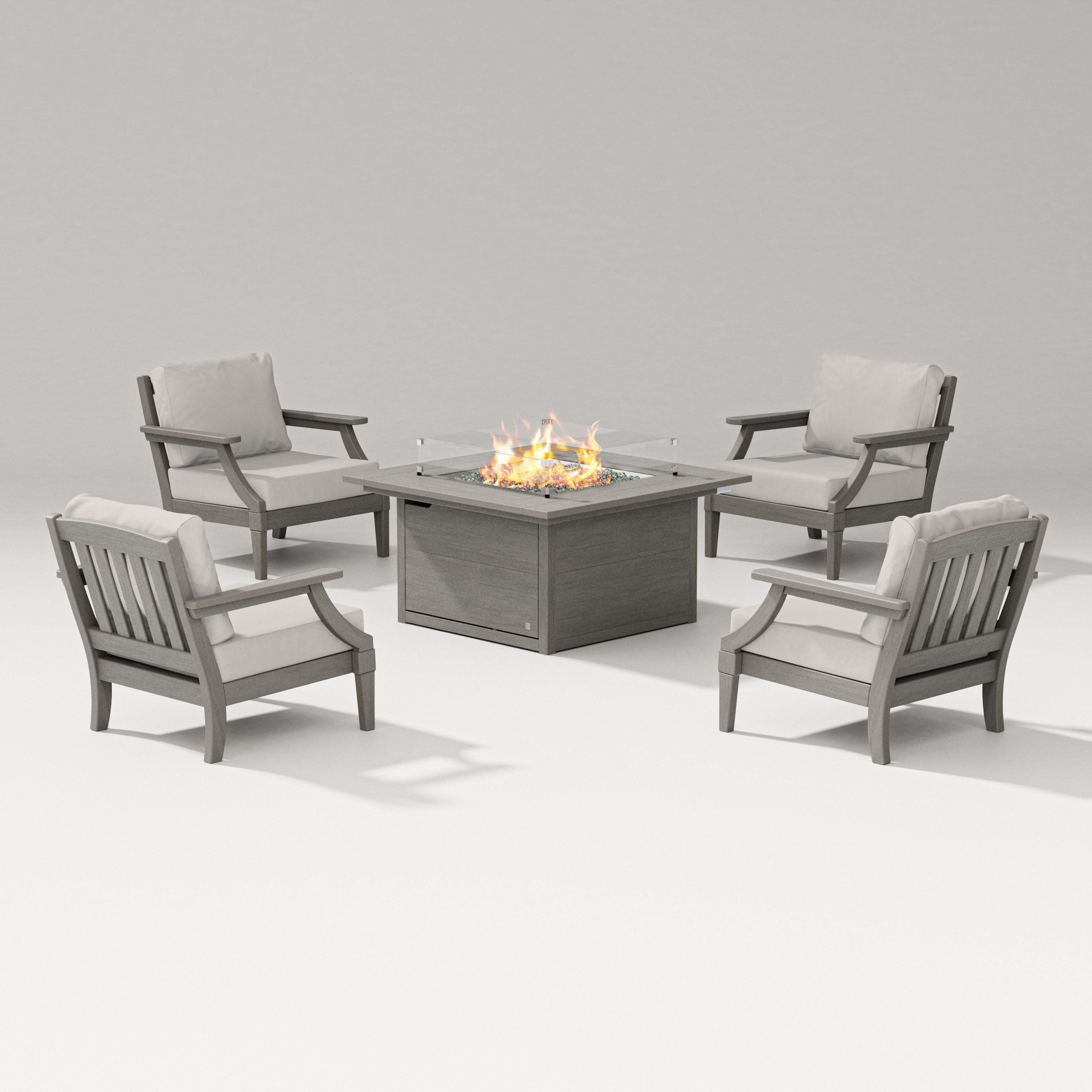 Estate 5-Piece Lounge Fire Table Set in Driftwood / Cast Ash