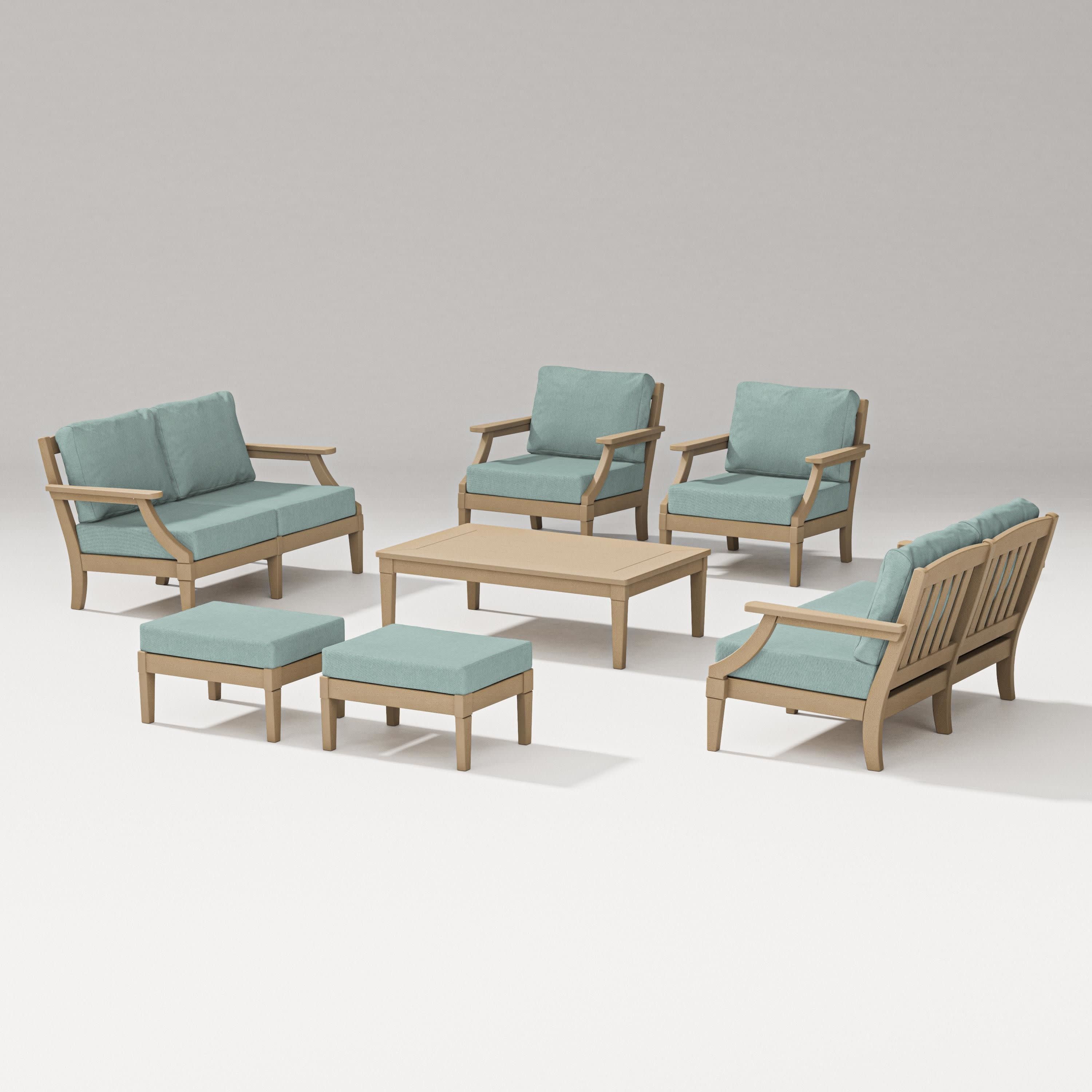 Estate 7-Piece Lounge Loveseat Set in Vintage Sahara / Glacier Spa