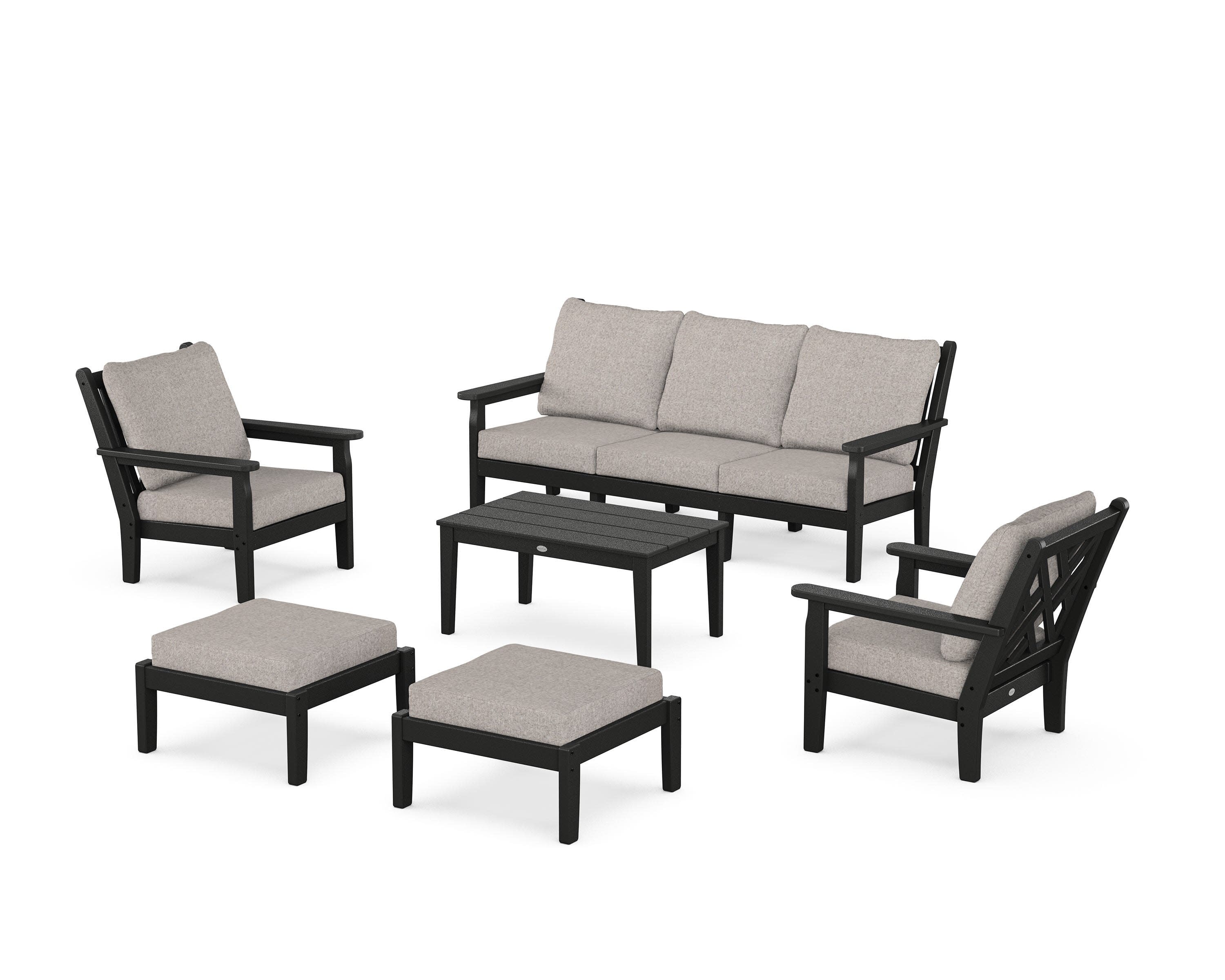 Chippendale 6-Piece Lounge Sofa Set in Black / Weathered Tweed