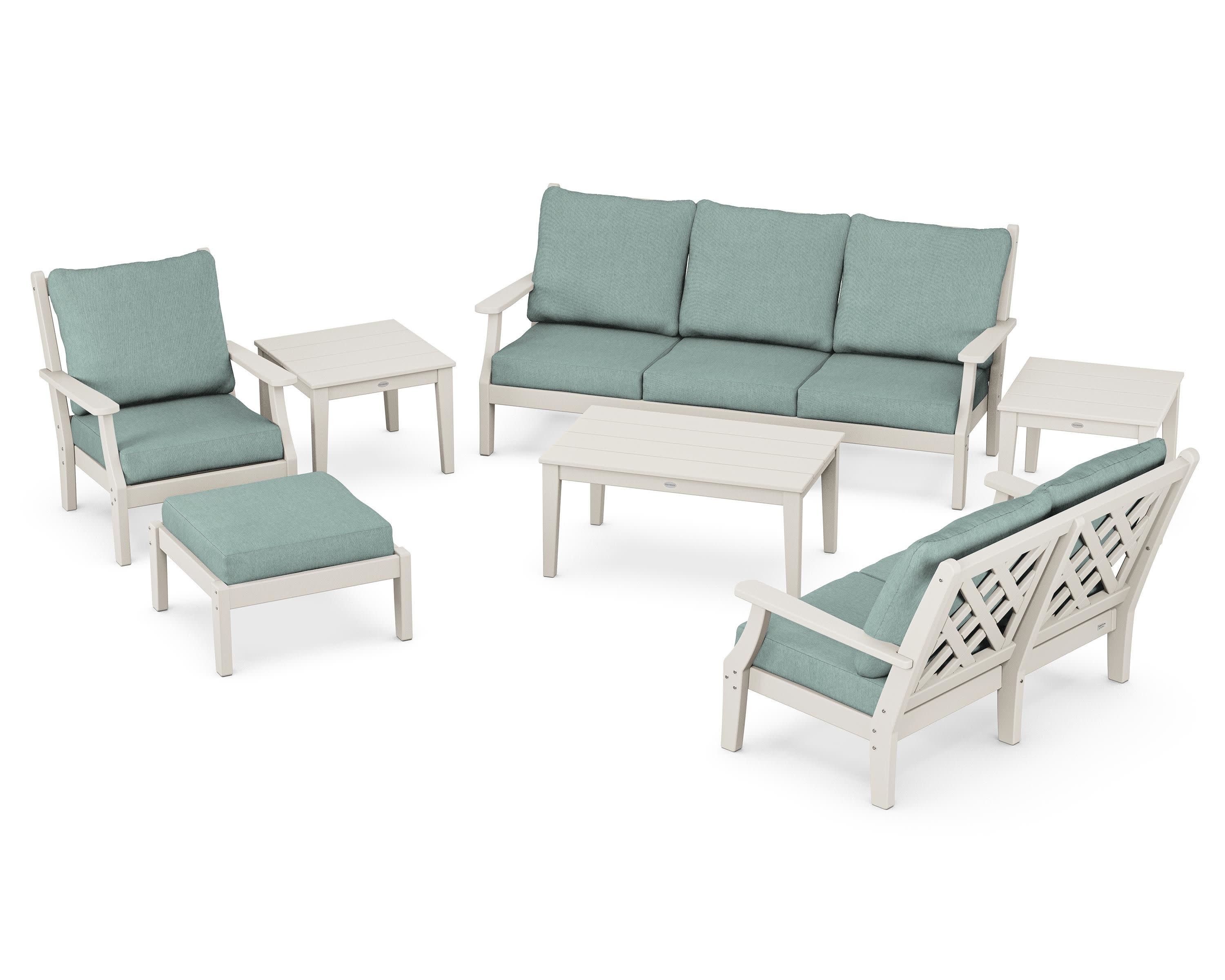 Wovendale 7-Piece Deep Seating Set in Sand / Glacier Spa