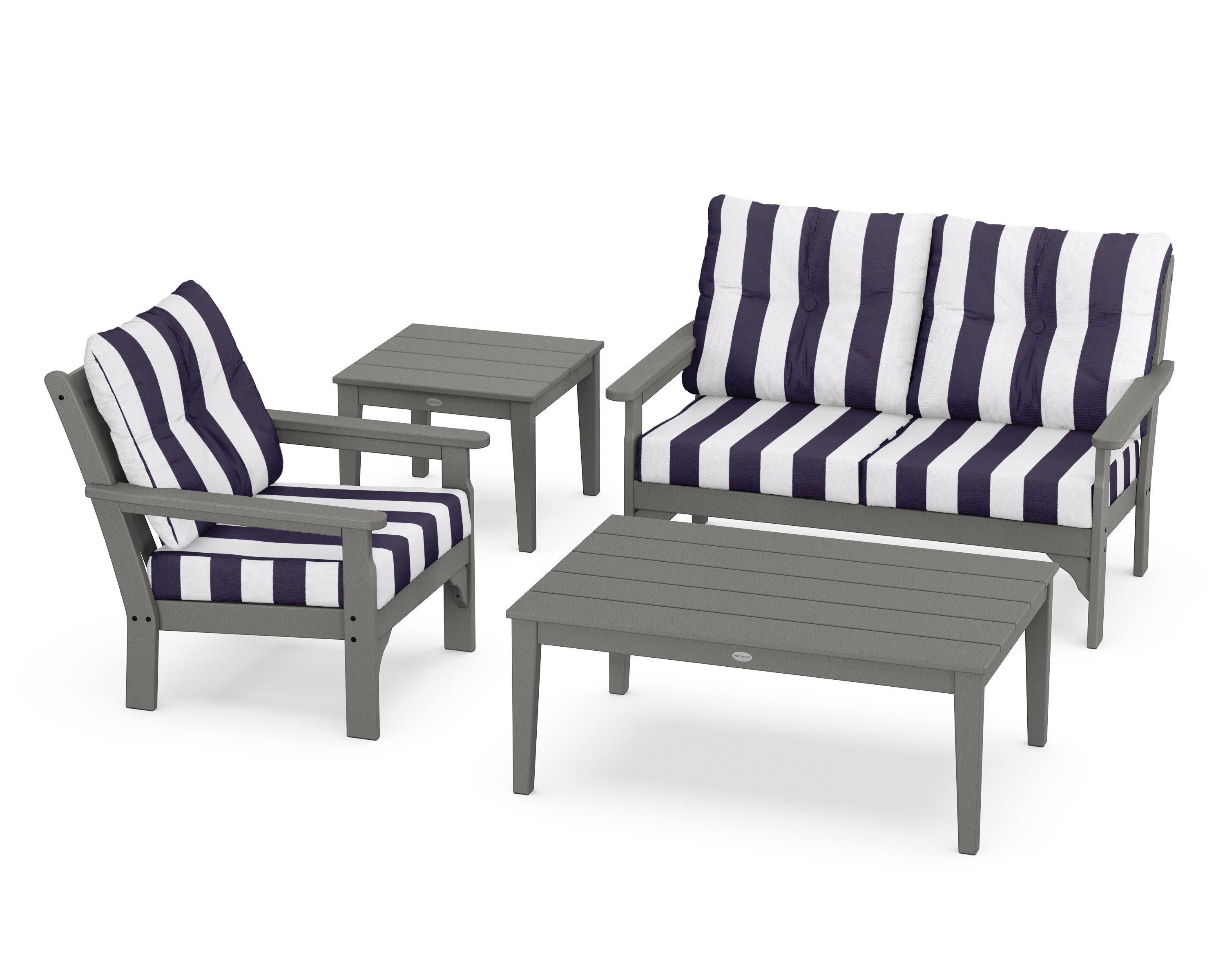 Vineyard 4-Piece Deep Seating Set in Slate Grey / Cabana Stripe Navy