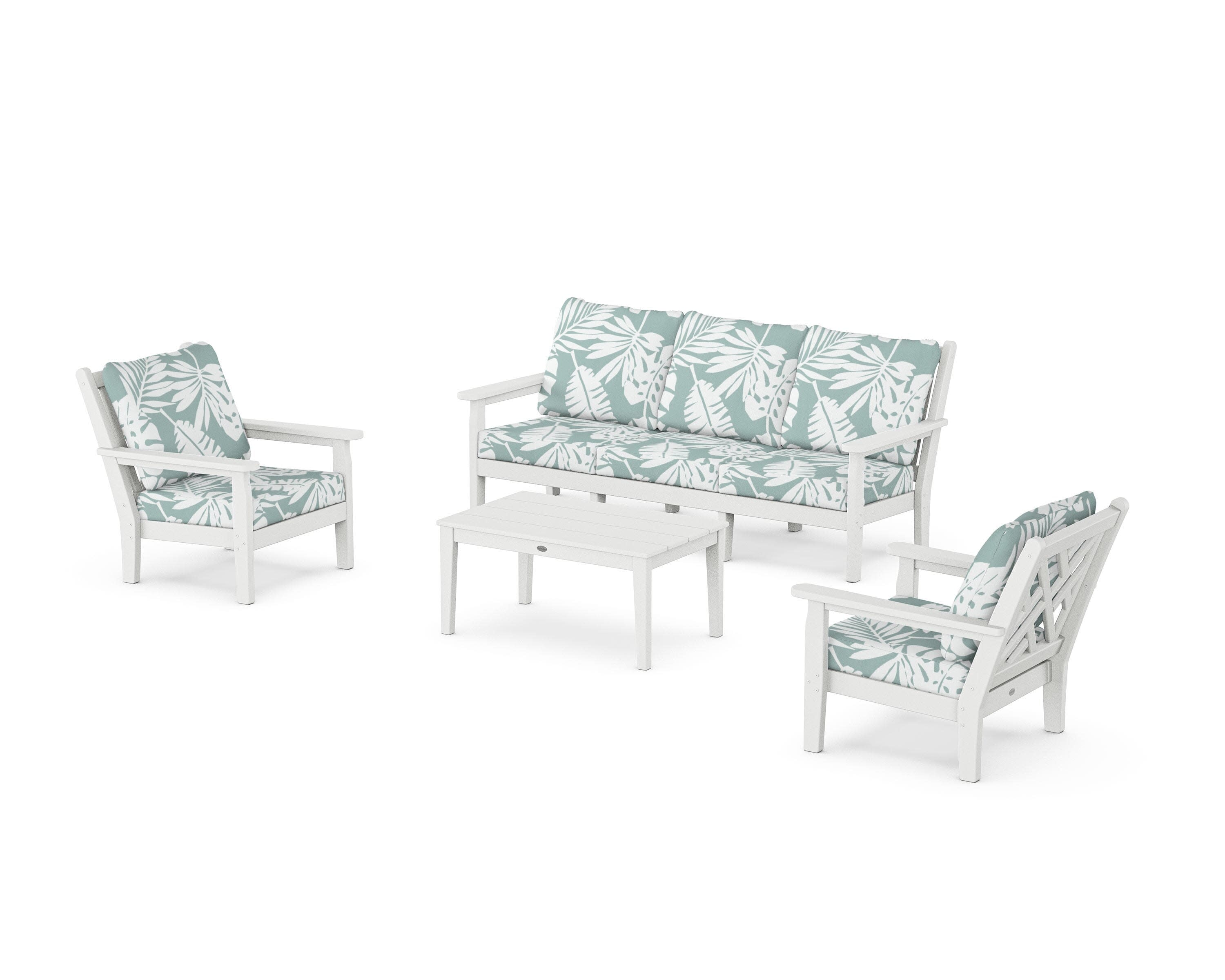 Chippendale 4-Piece Deep Seating Set with Sofa in White / Leaf Glacier Spa