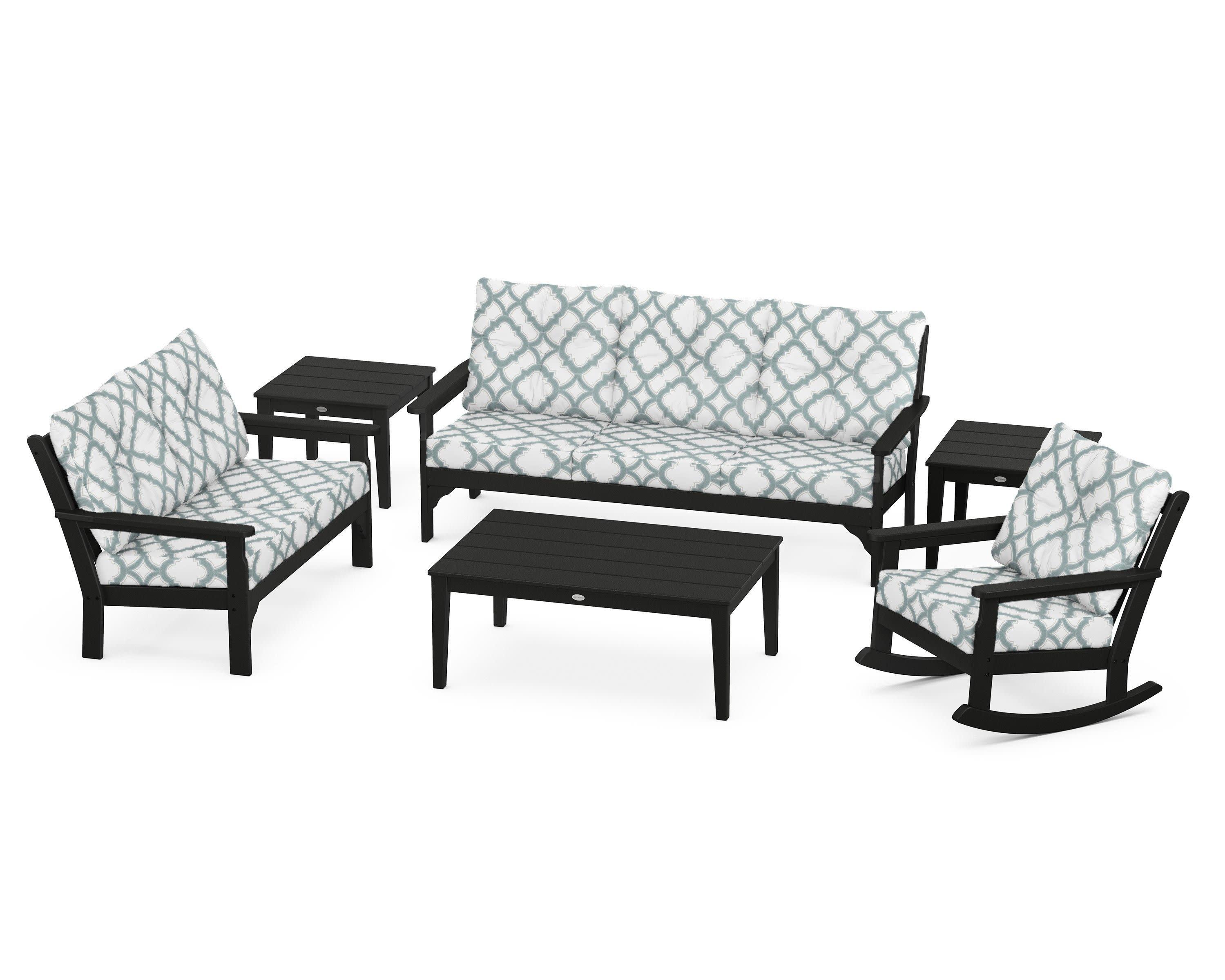 Vineyard 6-Piece Deep Seating Set in Black / Trellis Glacier Spa