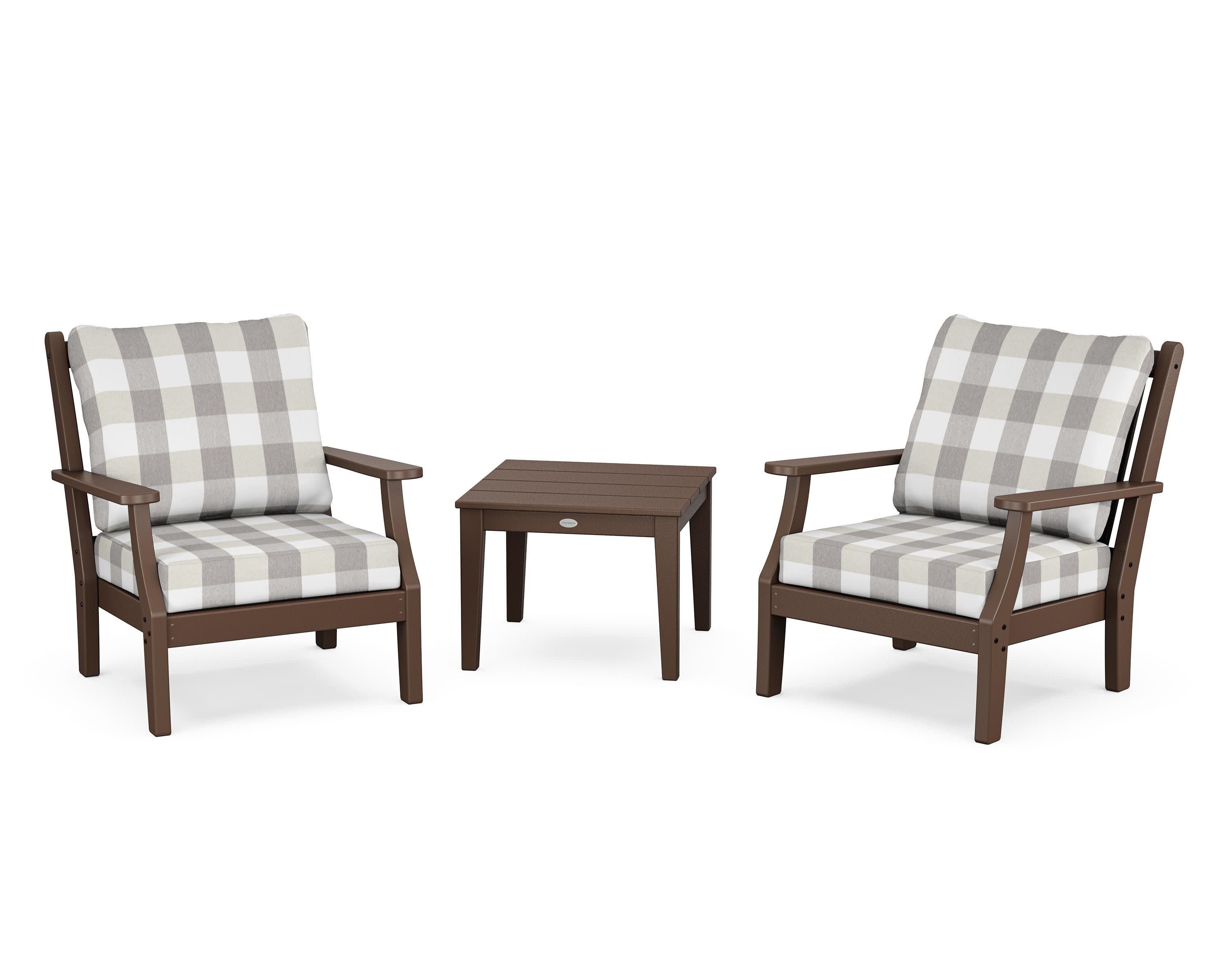 Wovendale 3-Piece Deep Seating Set in Mahogany / Buffalo Plaid Grey Mist