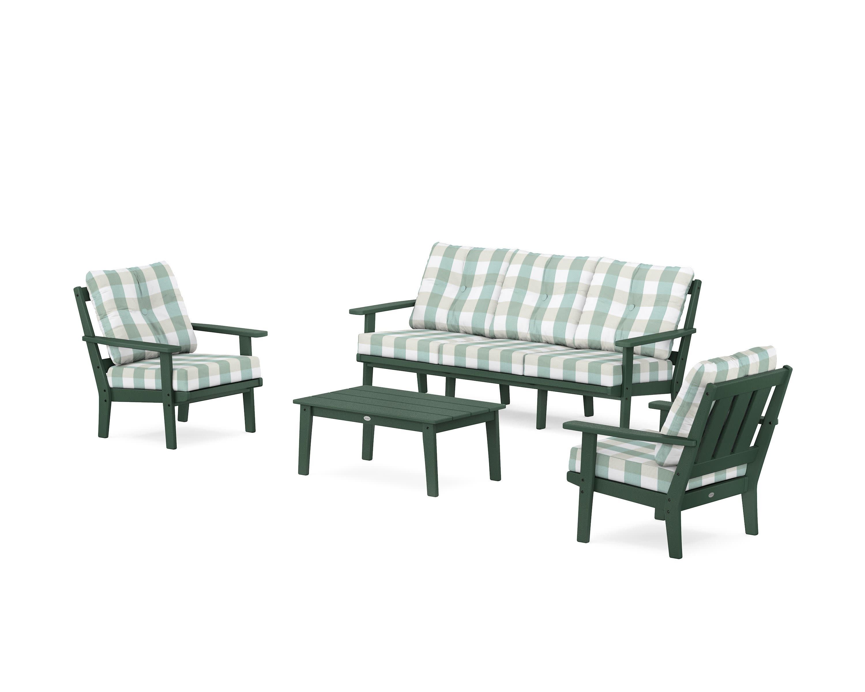 Oxford 4-Piece Deep Seating Set with Sofa in Green / Buffalo Plaid Glacier Spa