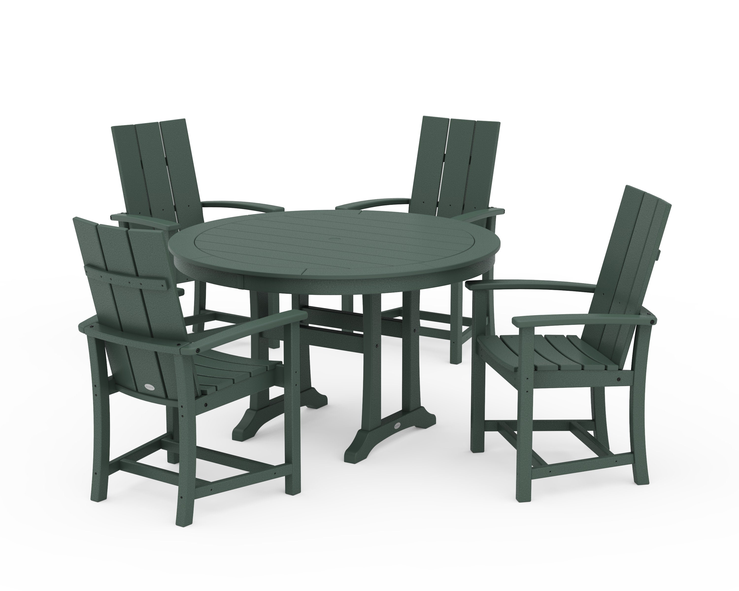 Modern Adirondack 5-Piece Round Dining Set with Trestle Legs in Green