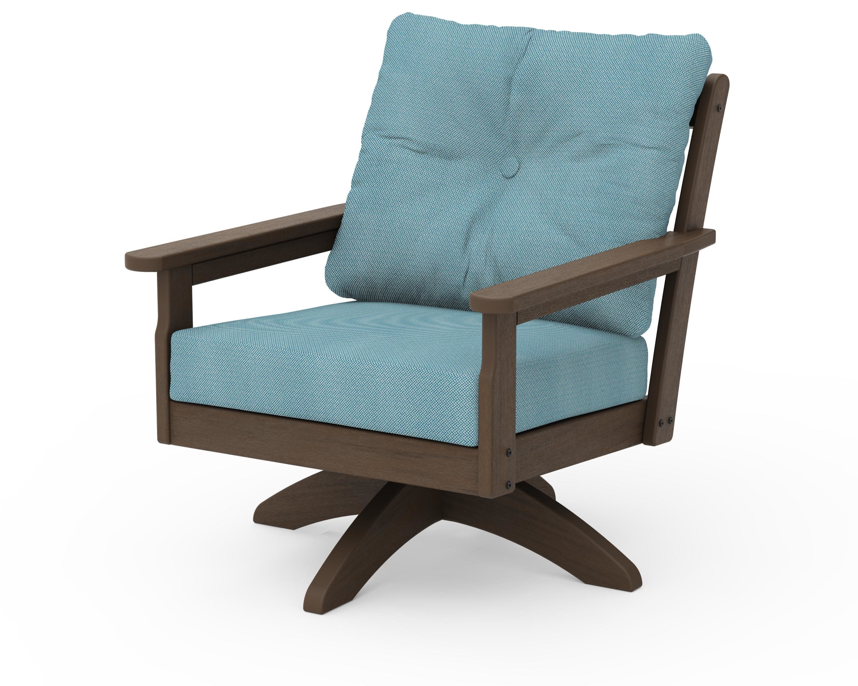 Vineyard Deep Seating Swivel Chair in Kona / Lattice Sky Blue