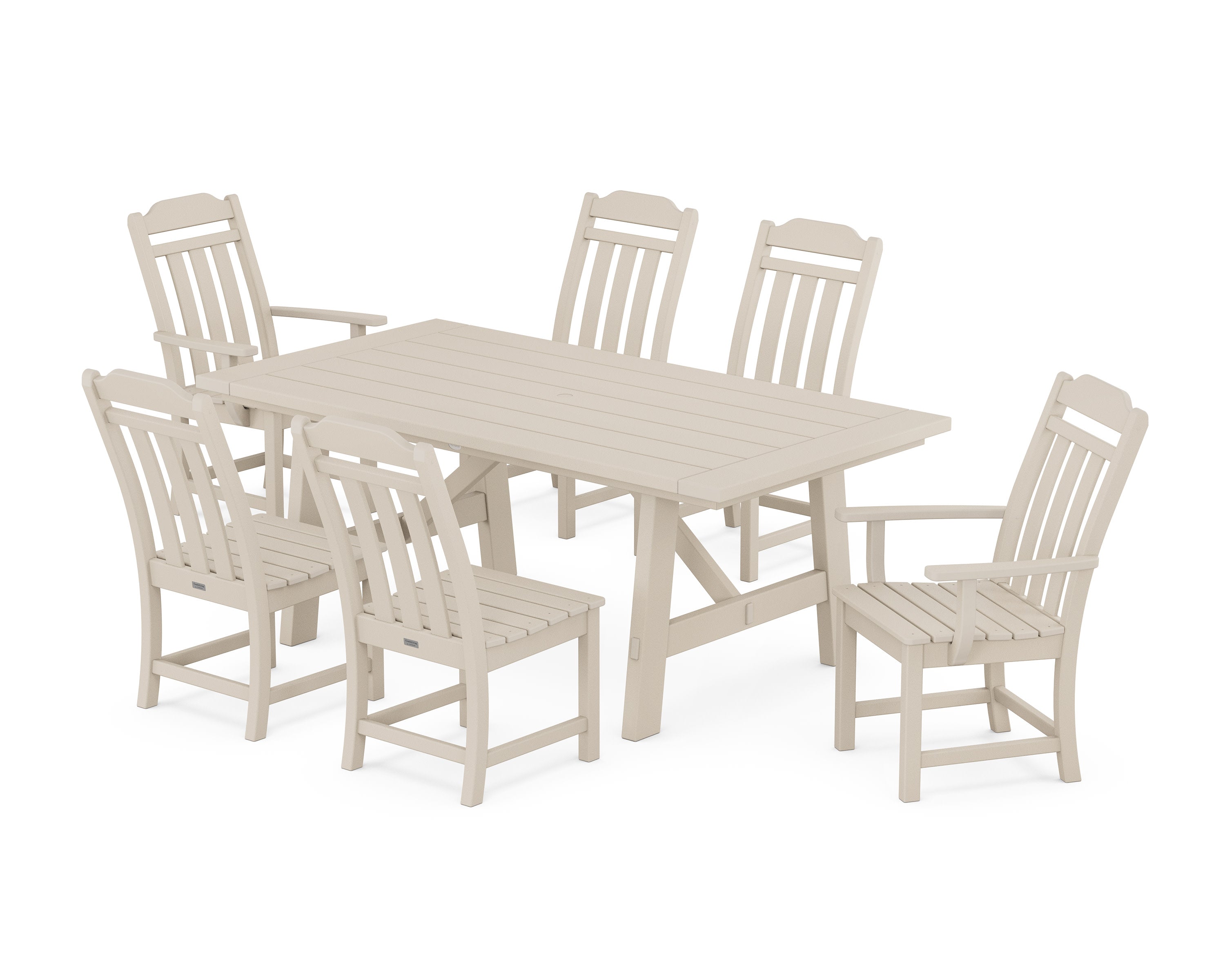 Cottage 7-Piece Rustic Farmhouse Dining Set in Sand
