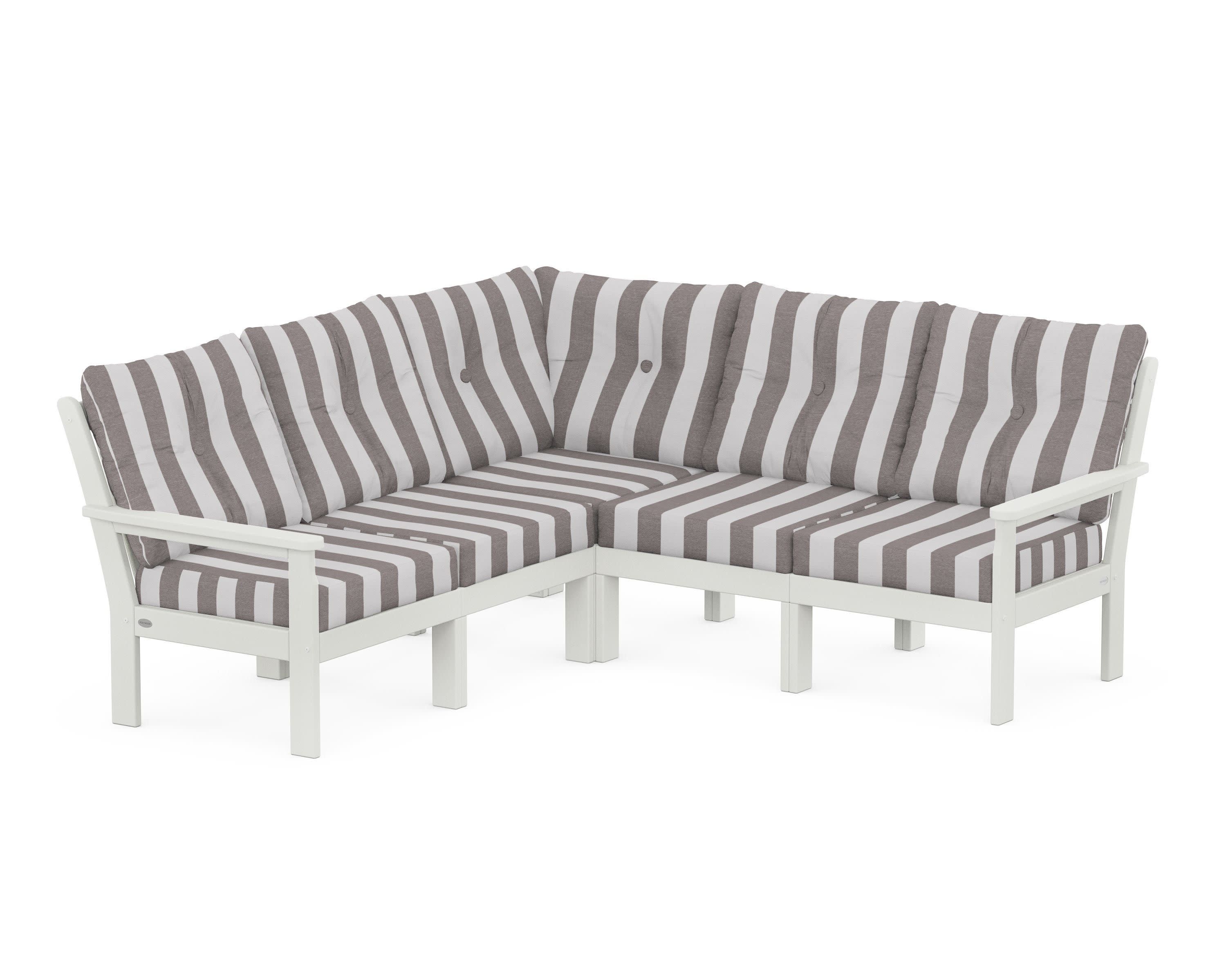 Vineyard 5-Piece Sectional in Vintage White / Cabana Stripe Grey Mist